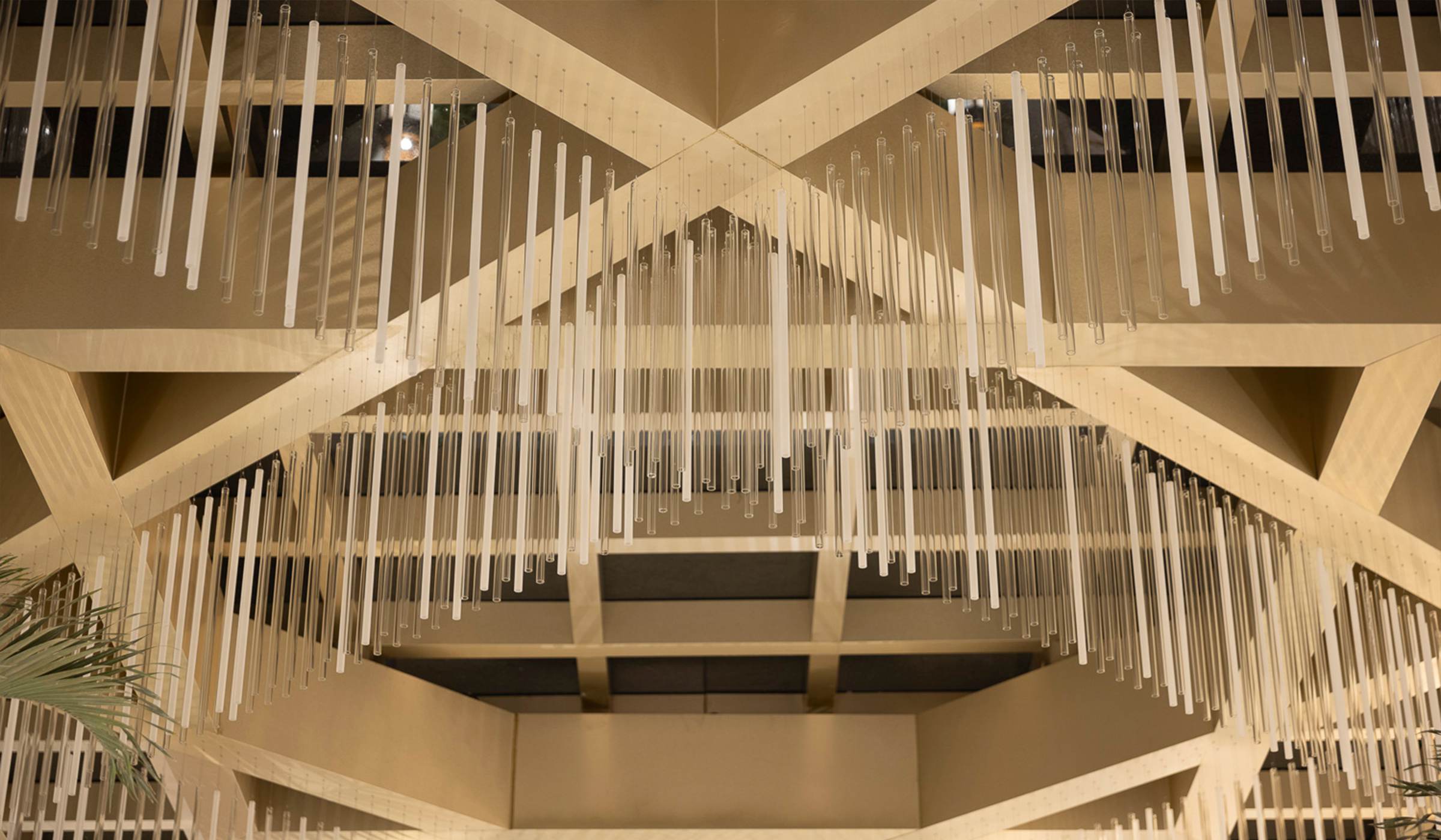 KEATON ceiling installation seen from below, rods in ordered rows