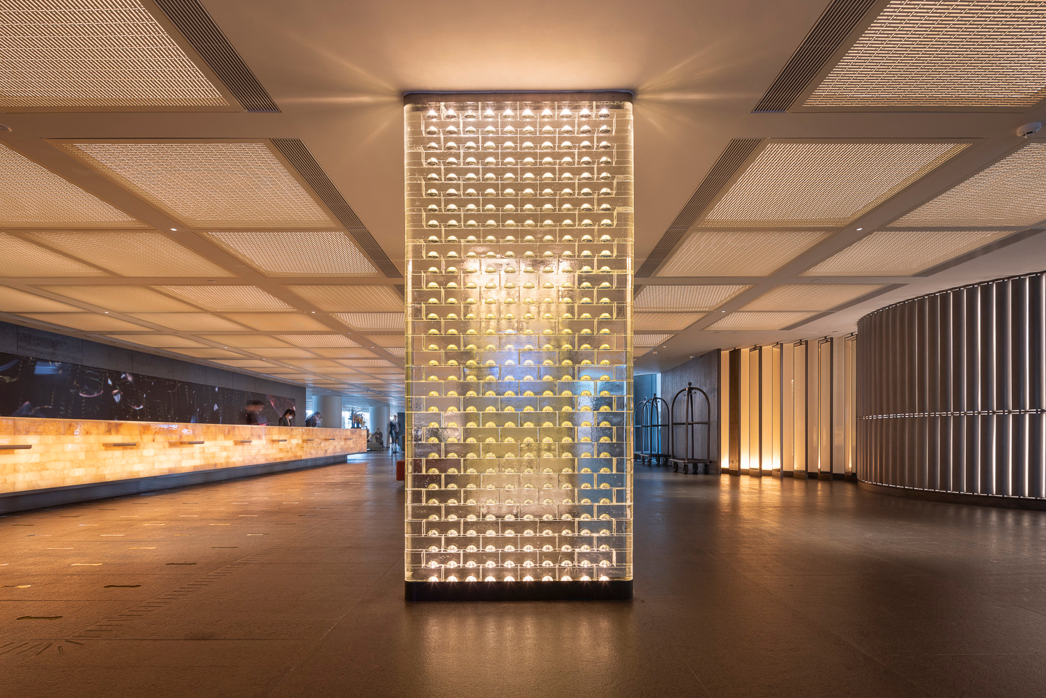 MIDAS glass screen lit from within, seen down its length
