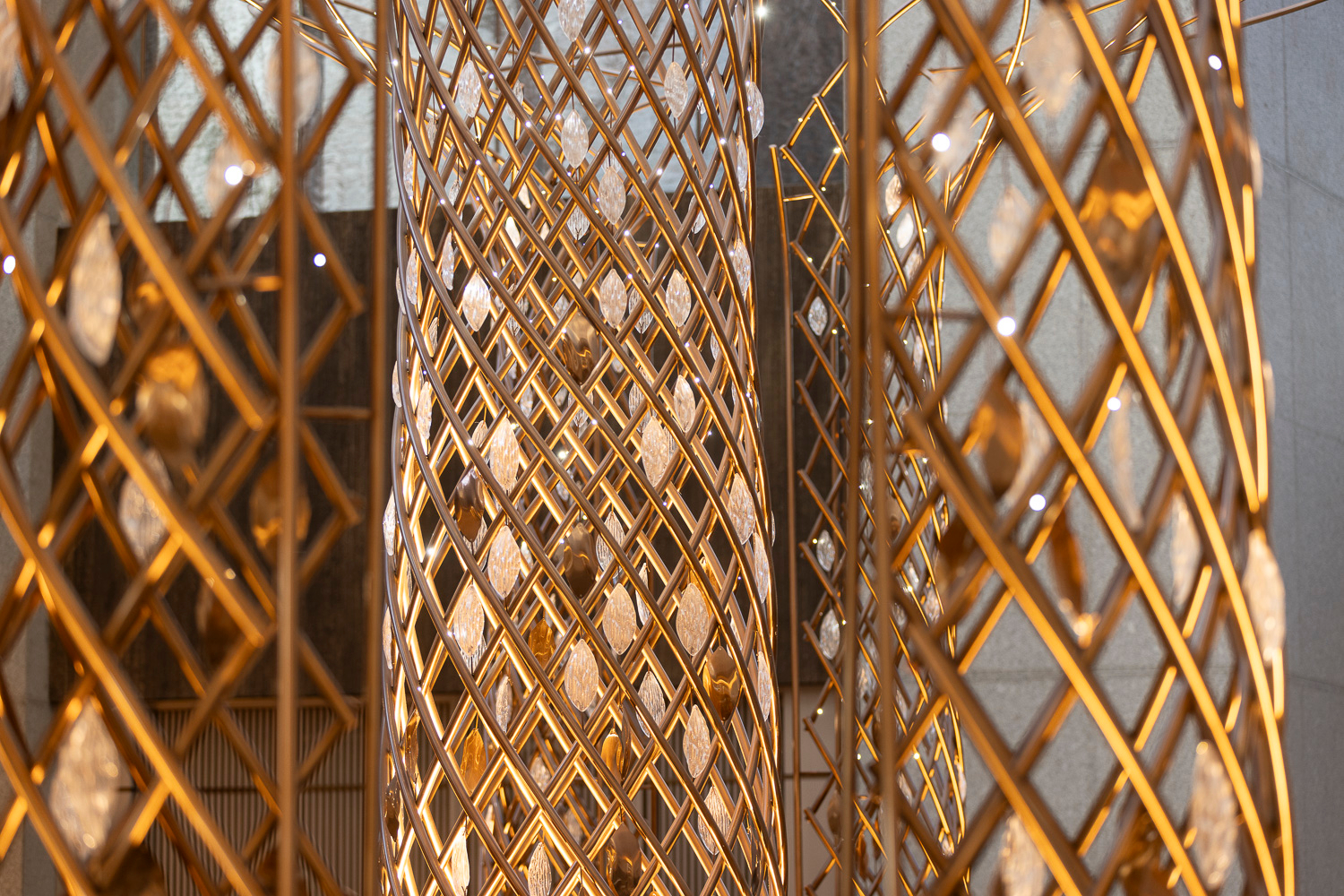MARQUISE column lattice with glass forms inside, close view