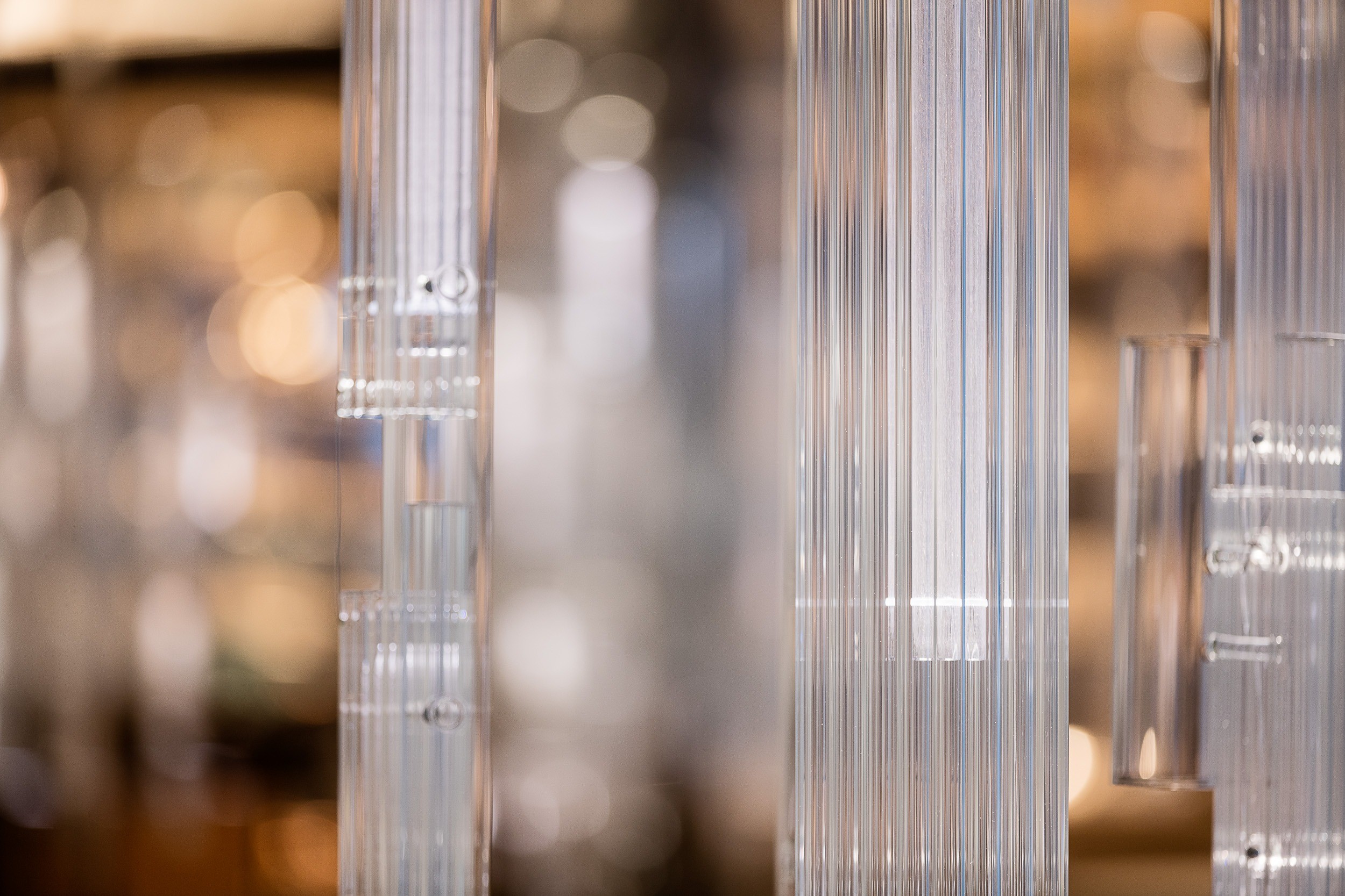 GROVE sculptural glass installation by SHUCHUANG, ribbed stems in close view