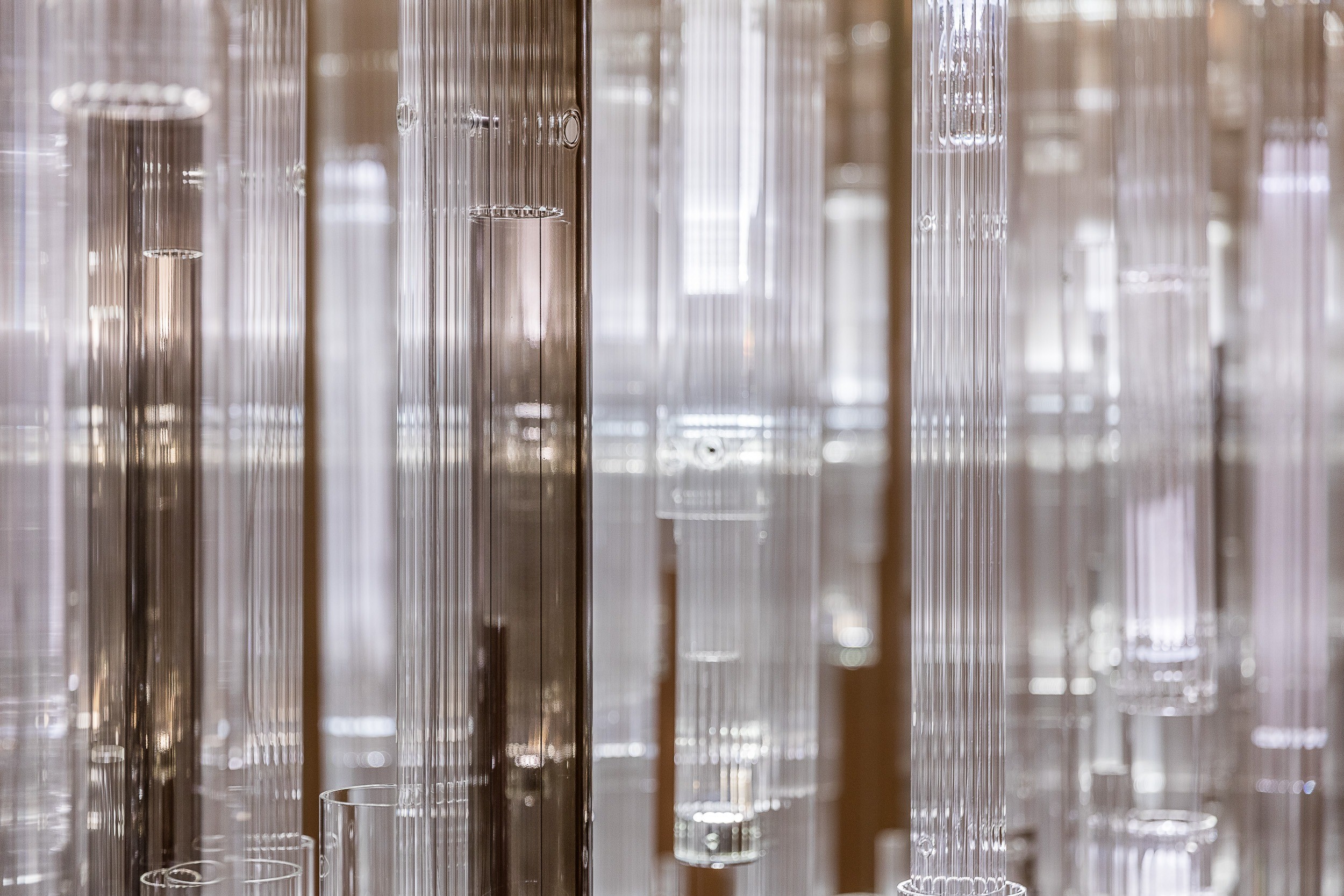 GROVE installation, stacked glass segments in close detail