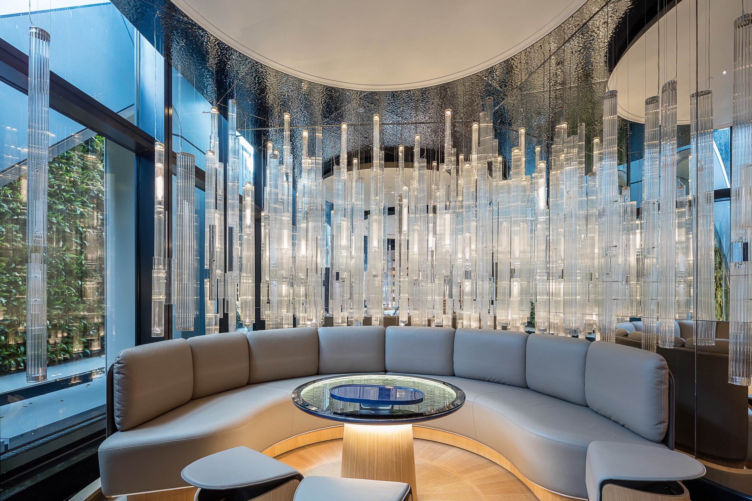 GROVE glass stems seen from within the seating