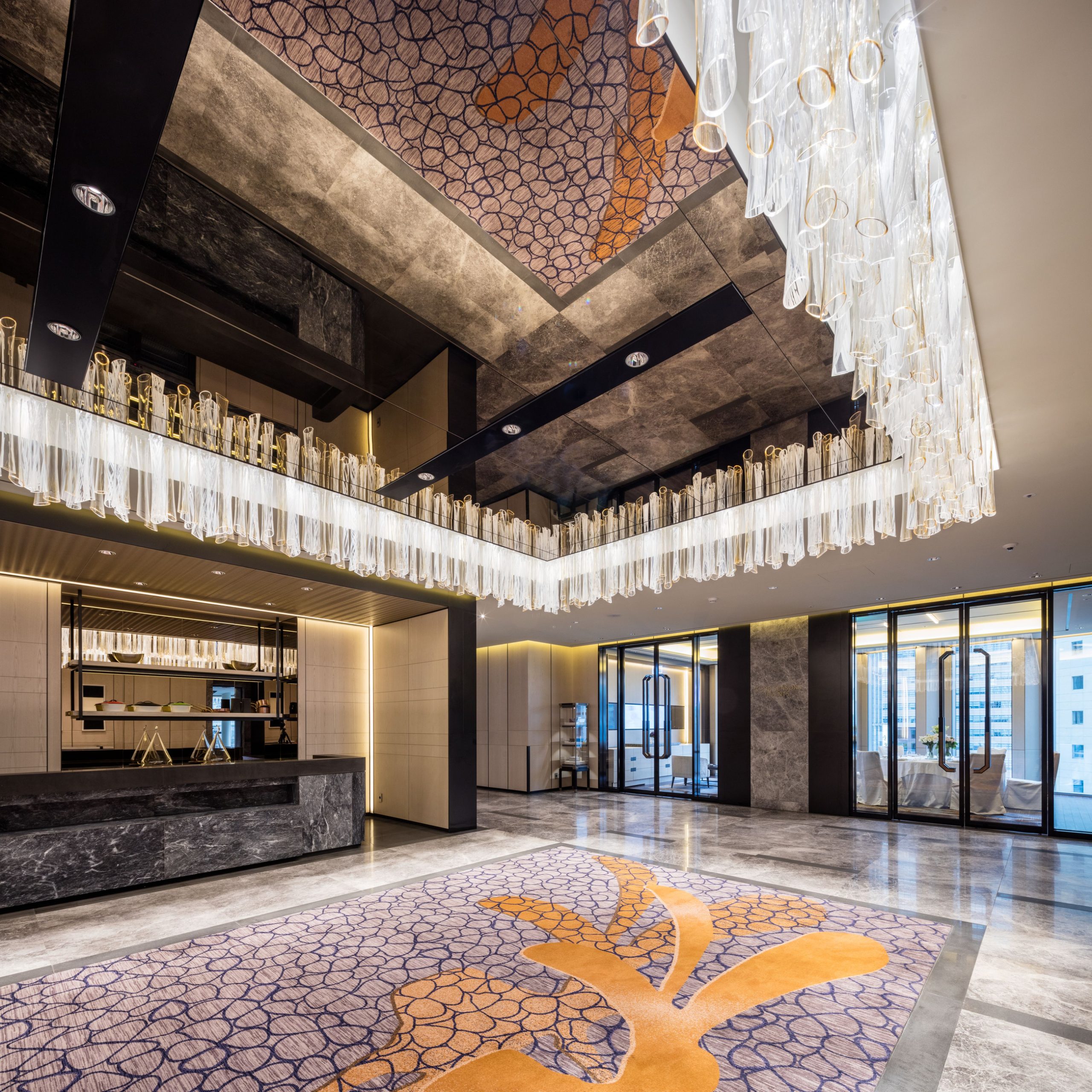 LUXE glass drop tiers seen from the ballroom floor