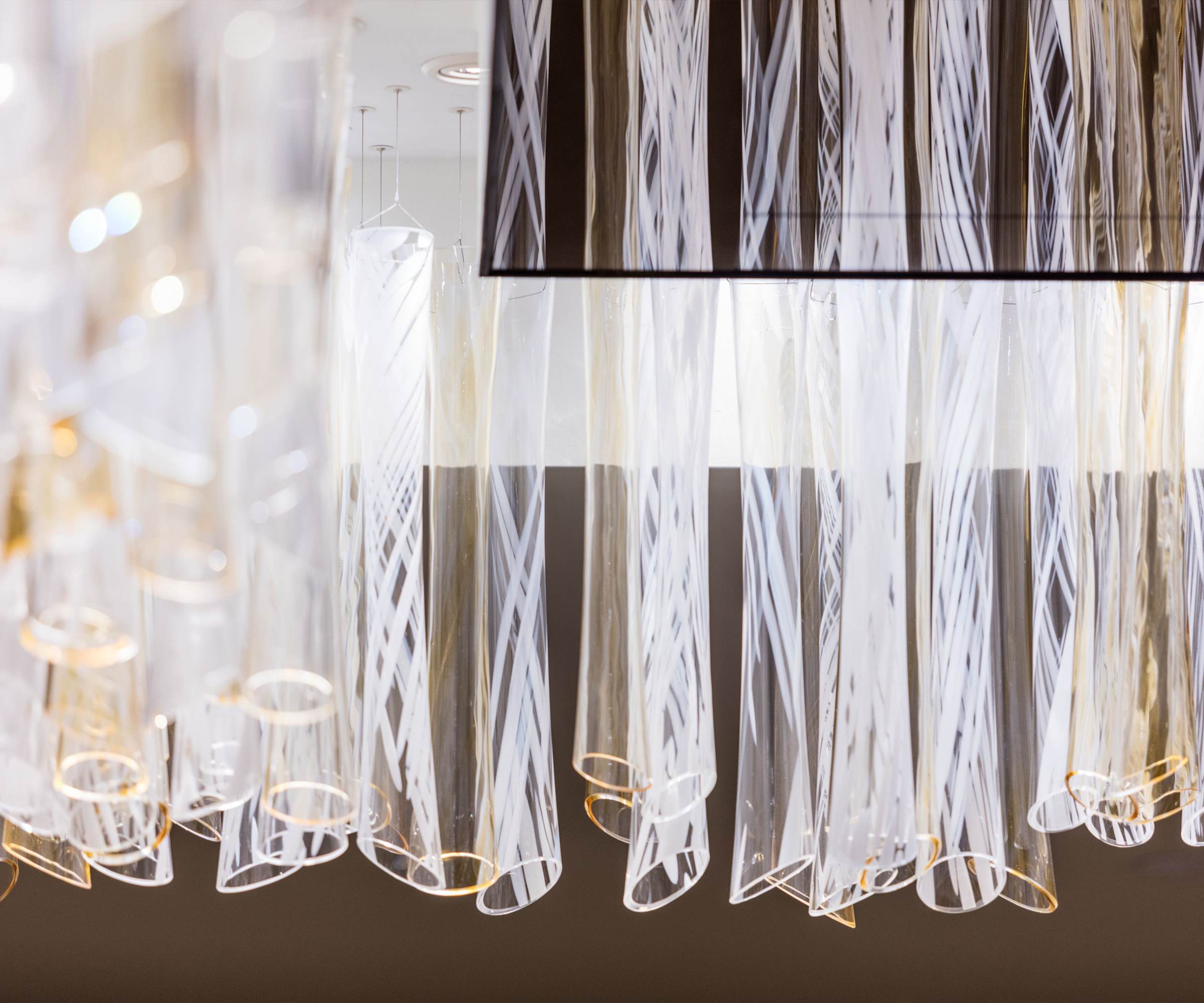 LUXE tiered ceiling light, drops in close view