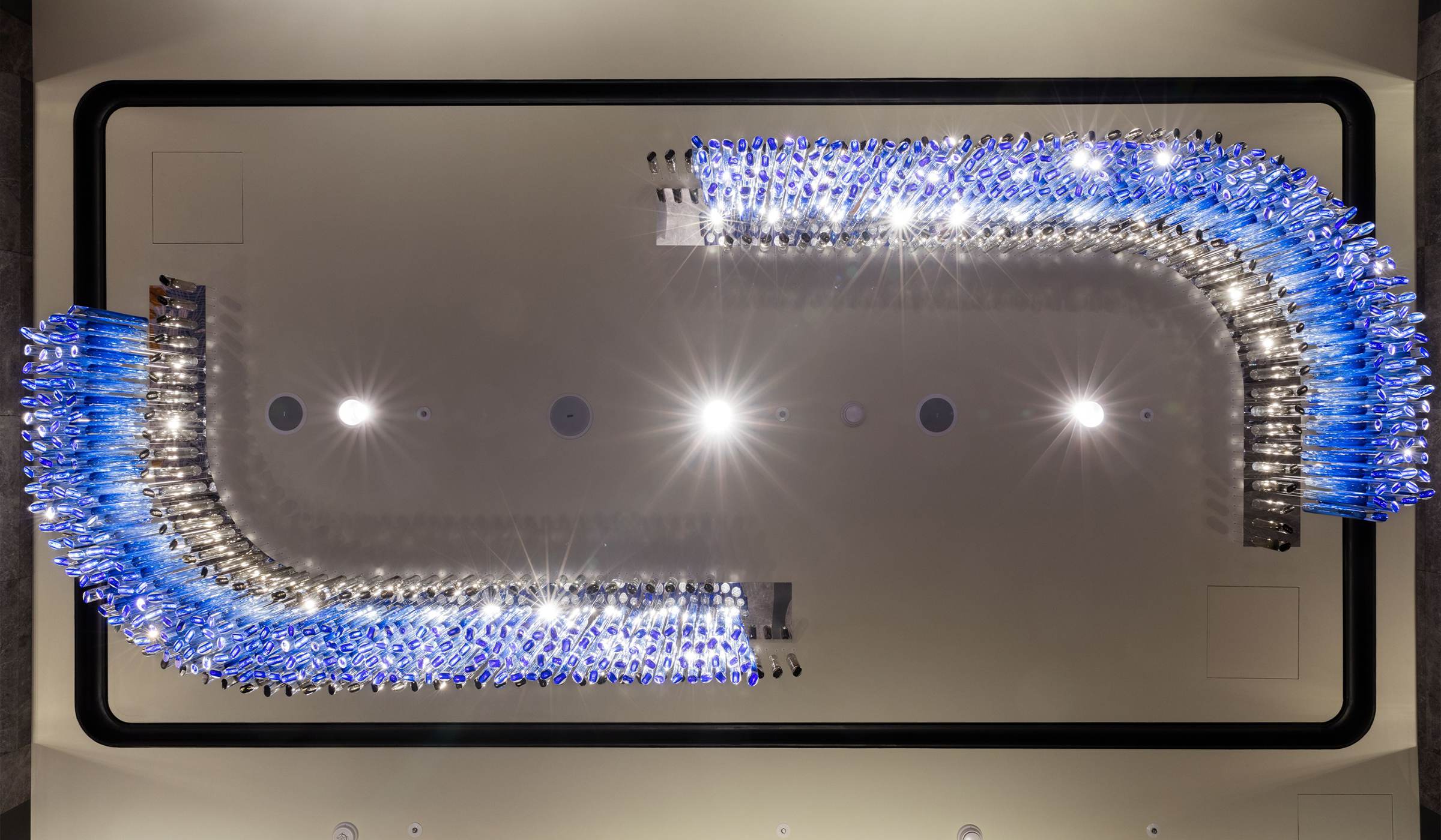 COBALT blue glass ceiling light by SHUCHUANG, full outline seen from below