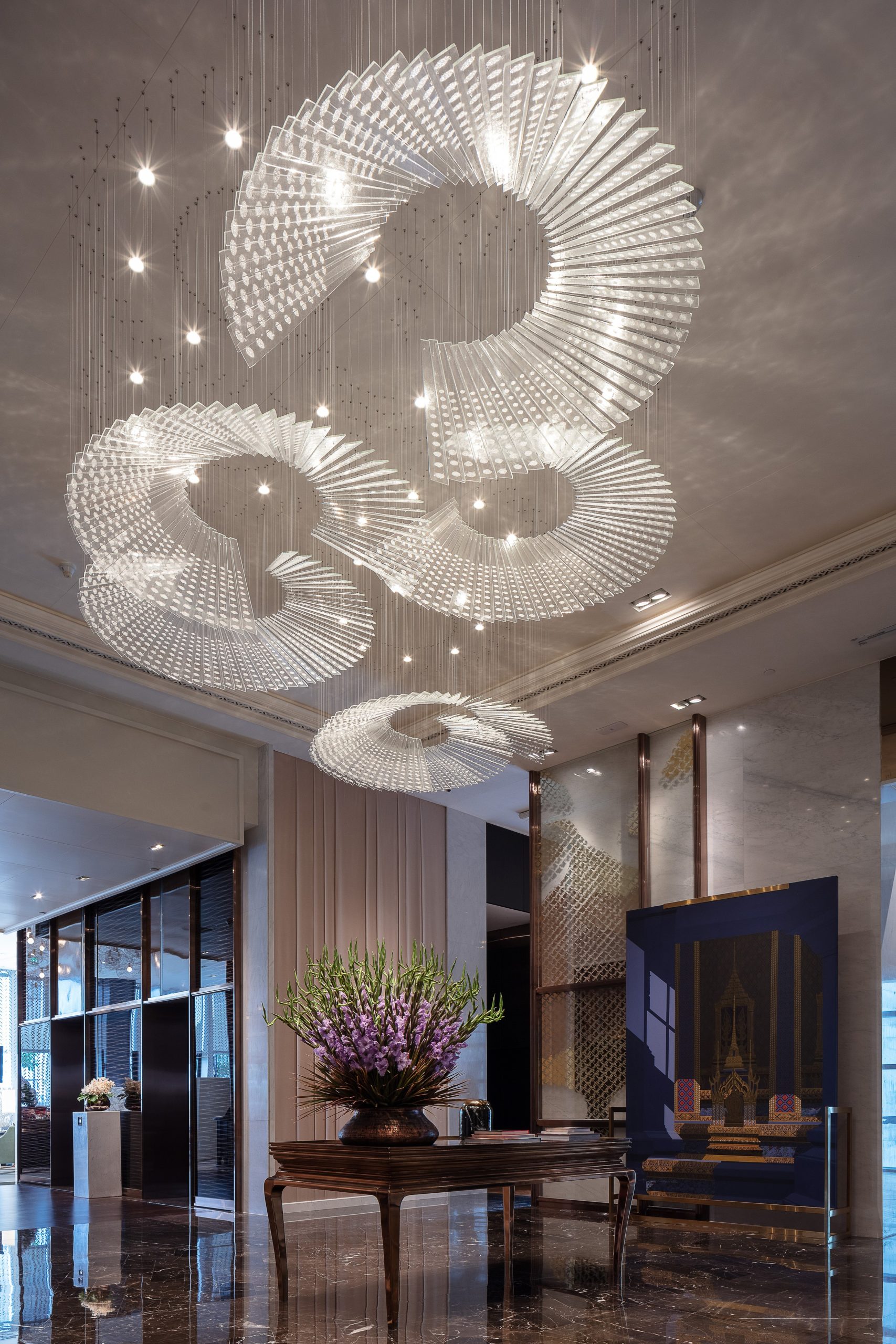 HELIX ceiling light seen above the reception screen