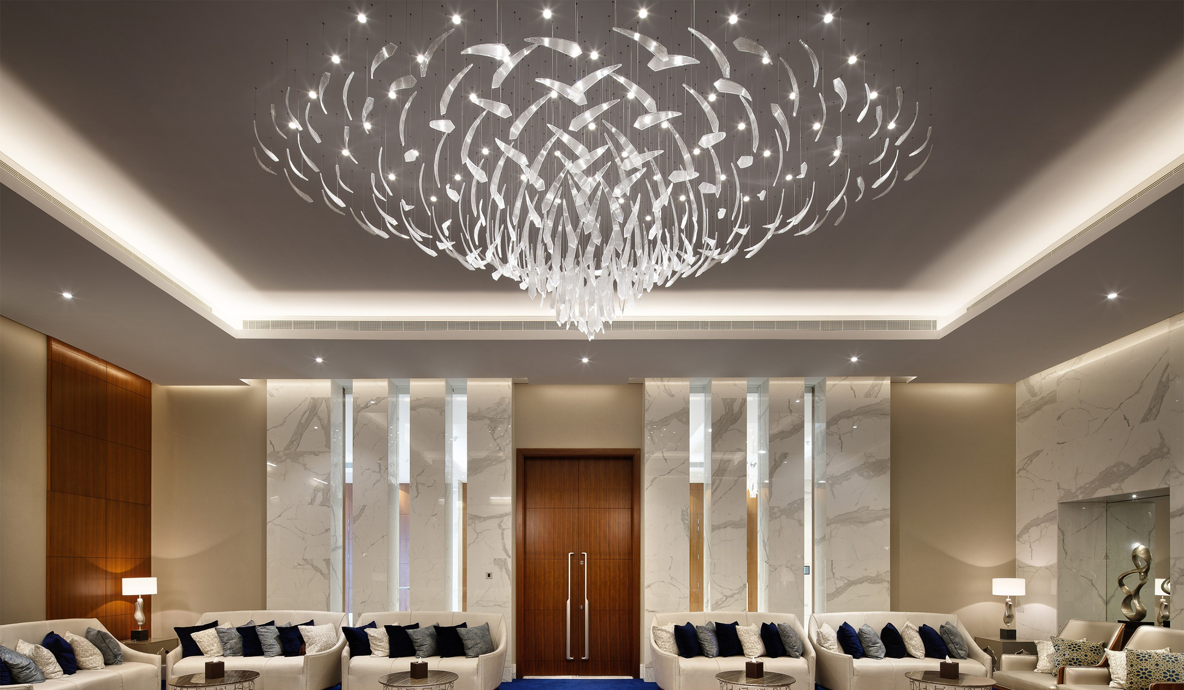 VALERIA crystal shoal chandelier by SHUCHUANG, woven core seen from below