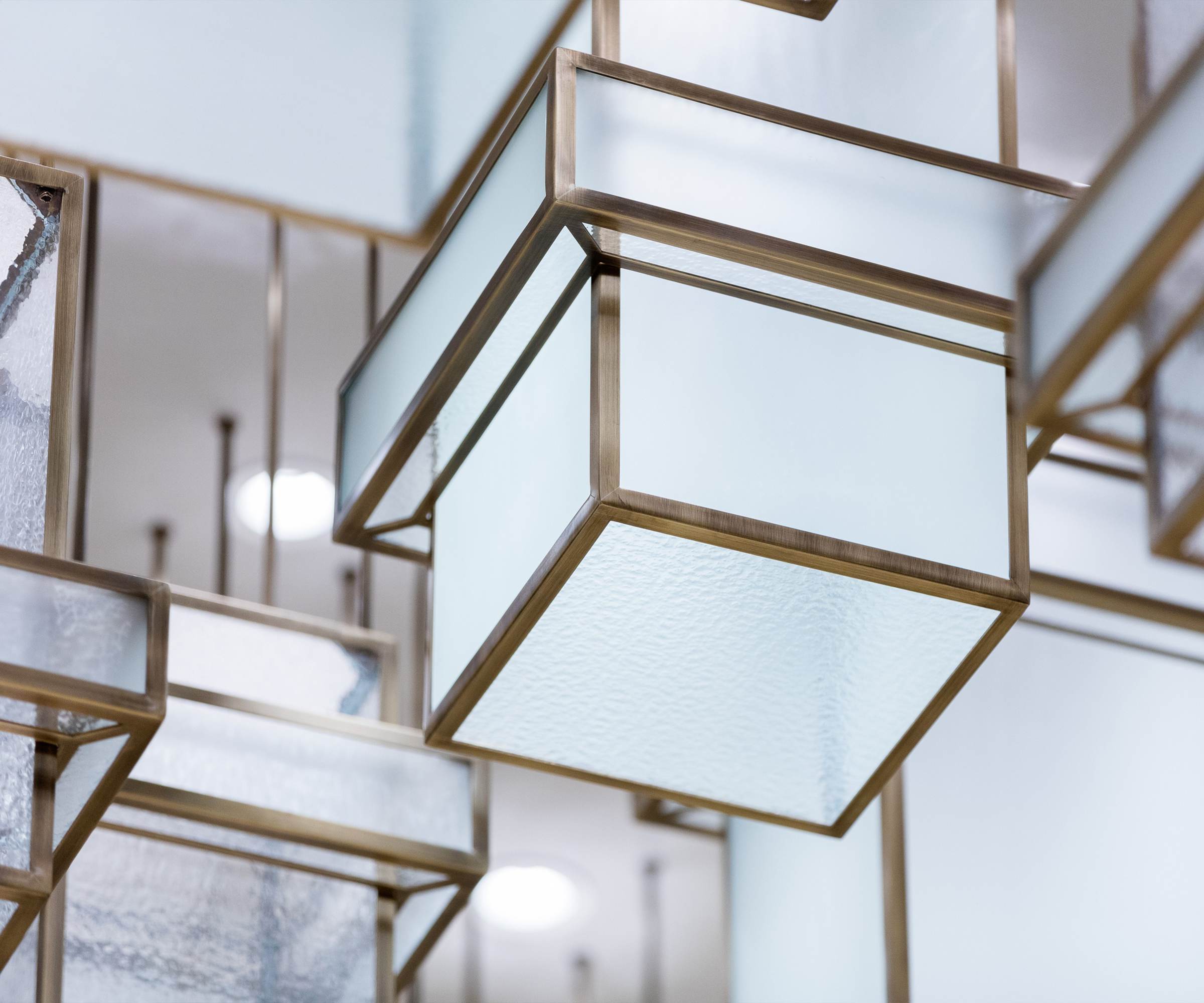 BRASS brass frame and textured glass box in close view