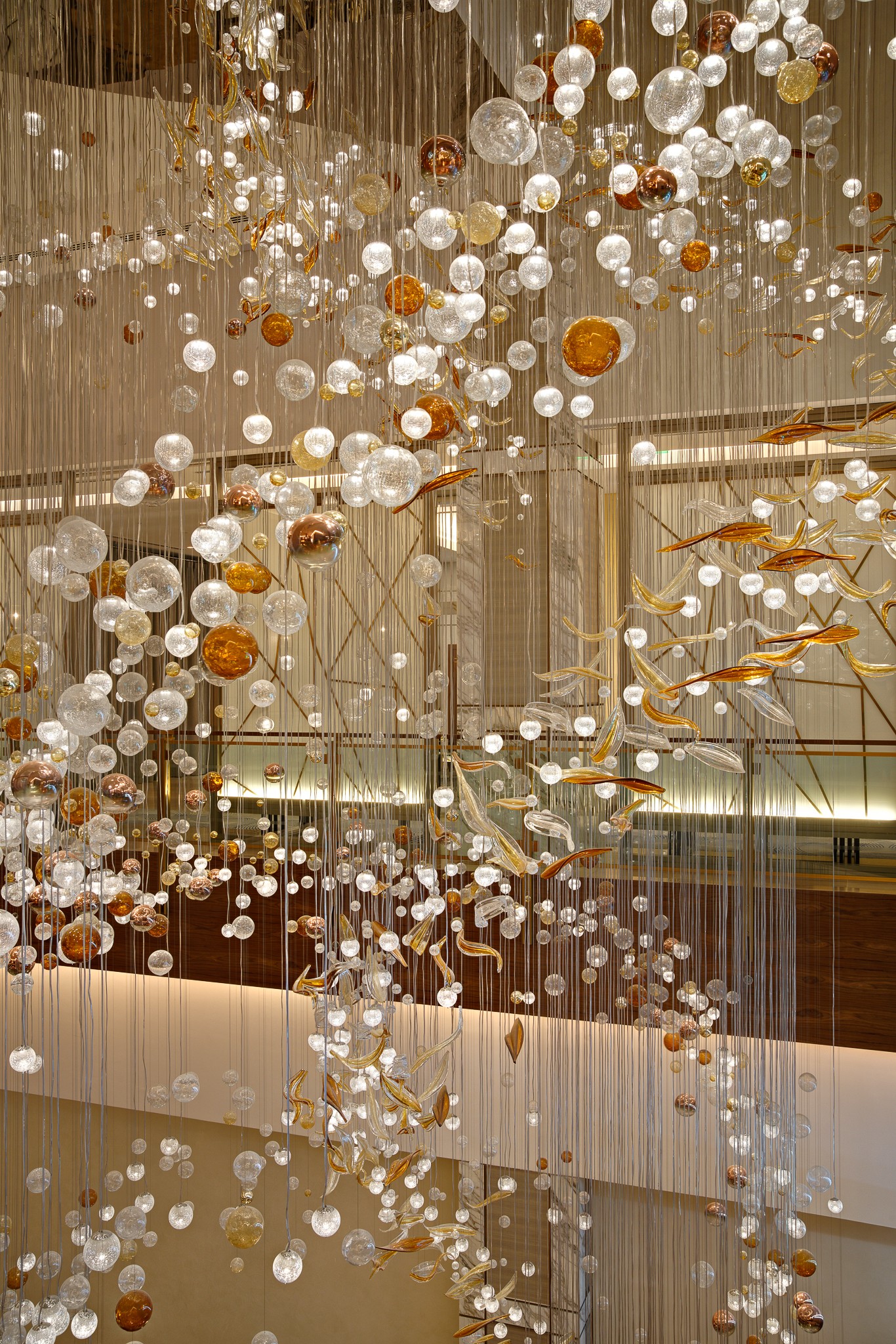 COSMIC chandelier seen from the atrium floor