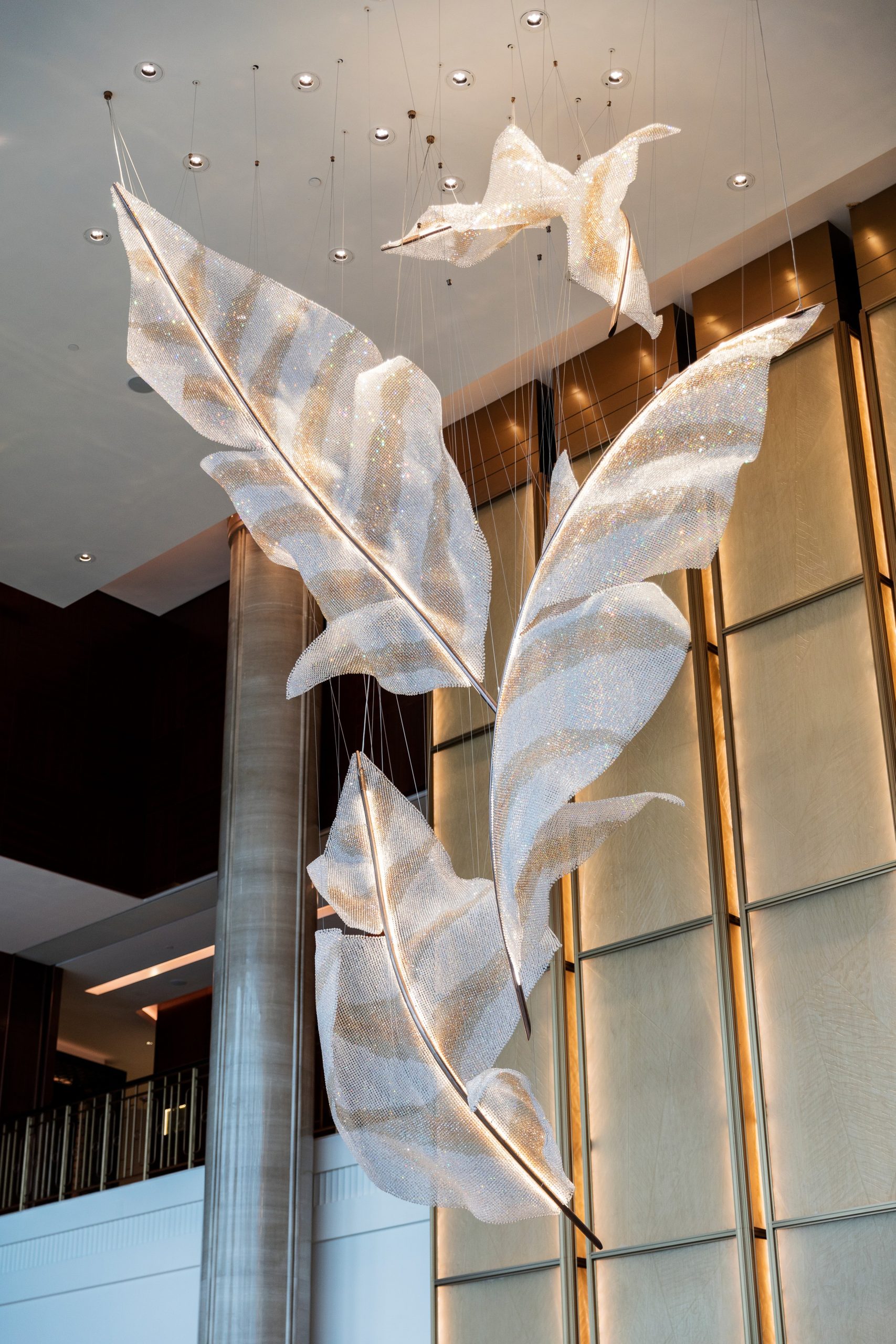 ARIA chandelier seen from the upper floor of the lobby