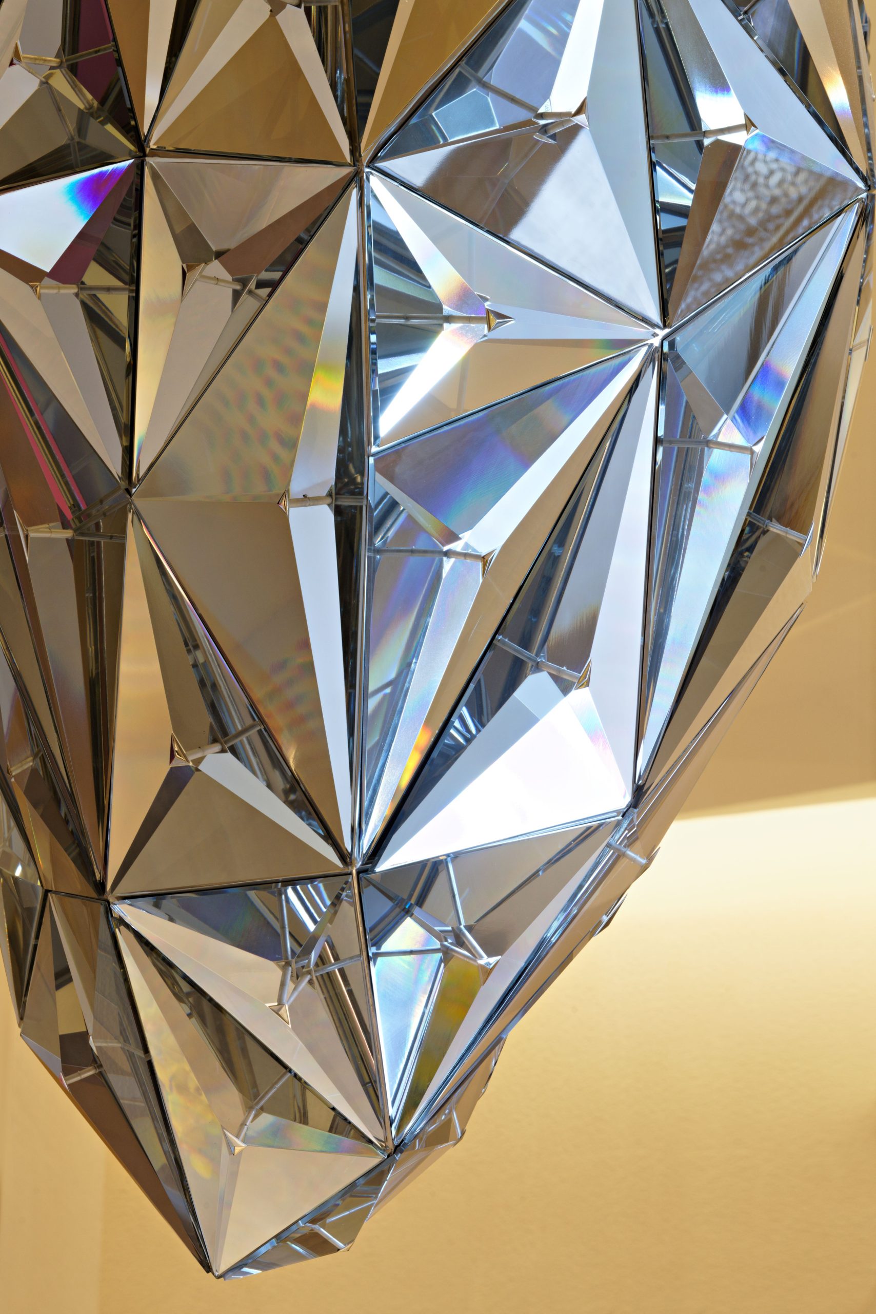 DIAMANTE faceted pendant seen from below, clear and mirrored facets together