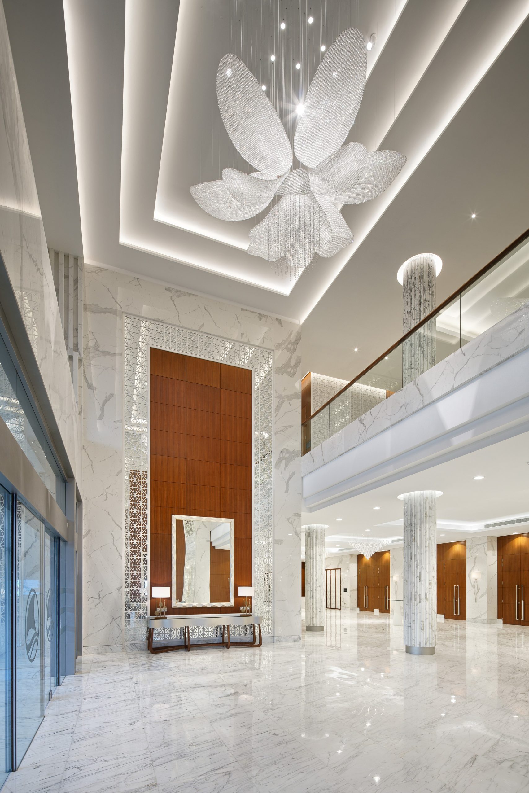 FLEUR ceiling light seen from the ballroom pre-function area