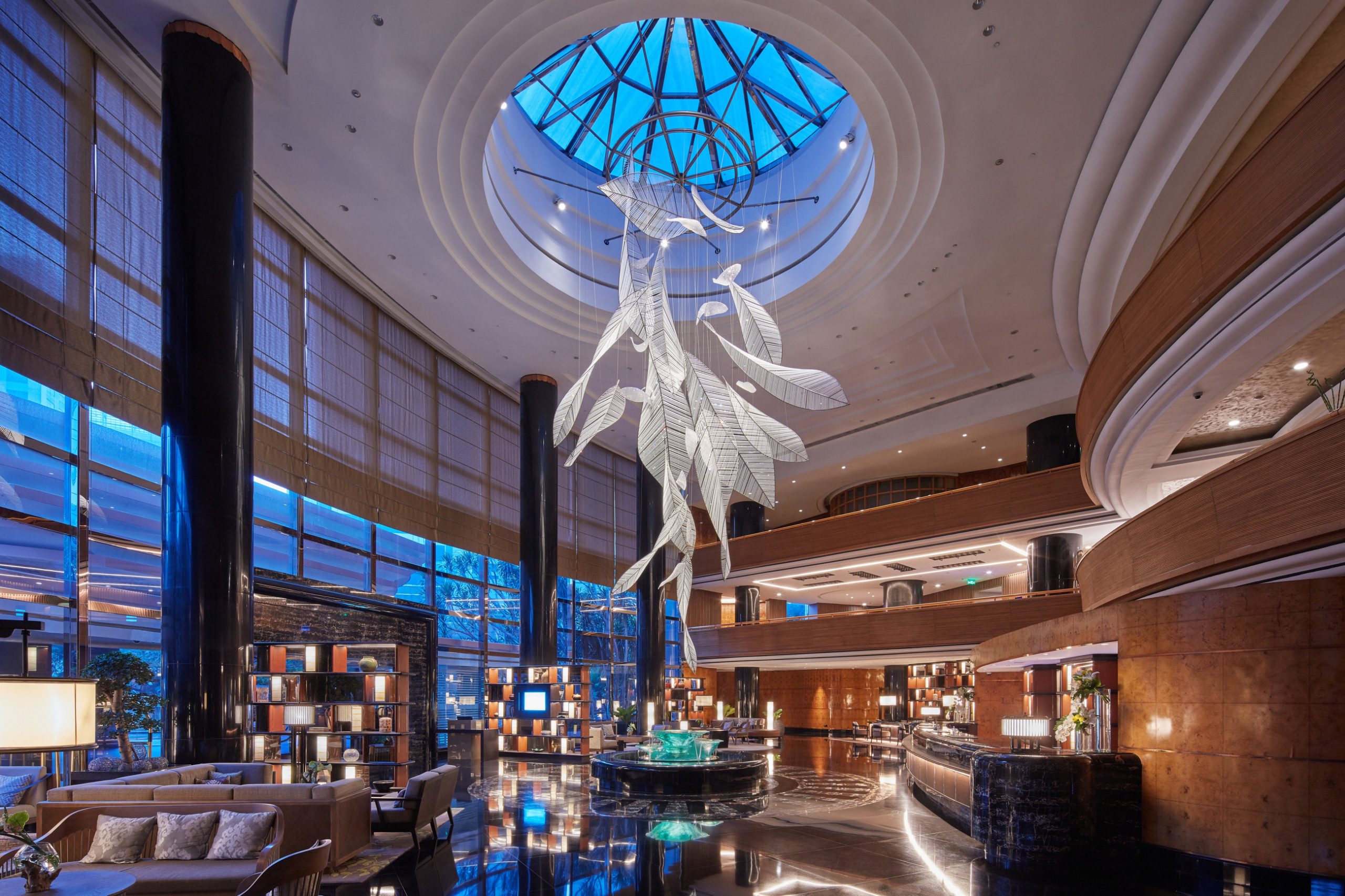FOLIA chandelier and skylight seen together from below