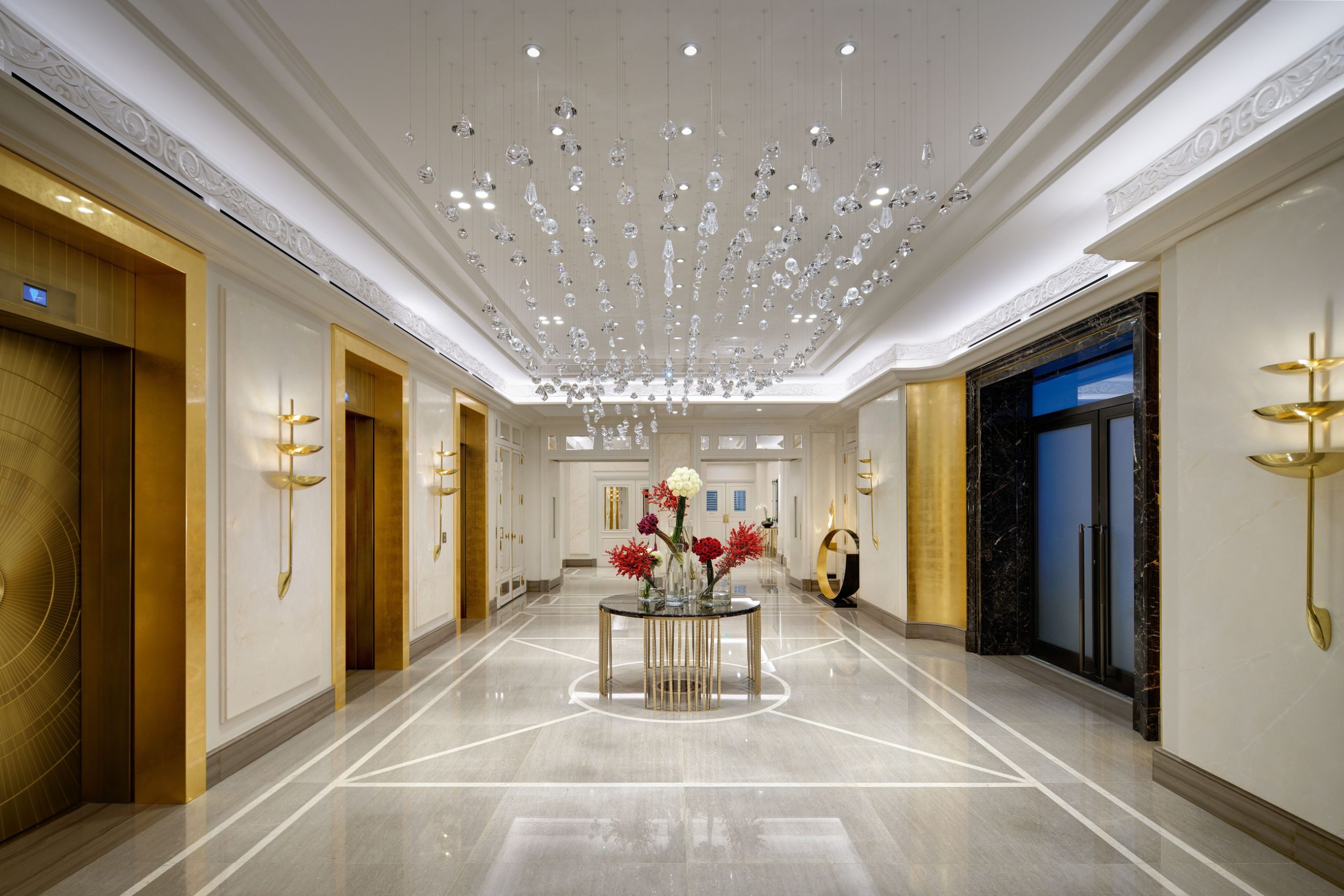 GLACIER crystal field seen down the length of the lobby