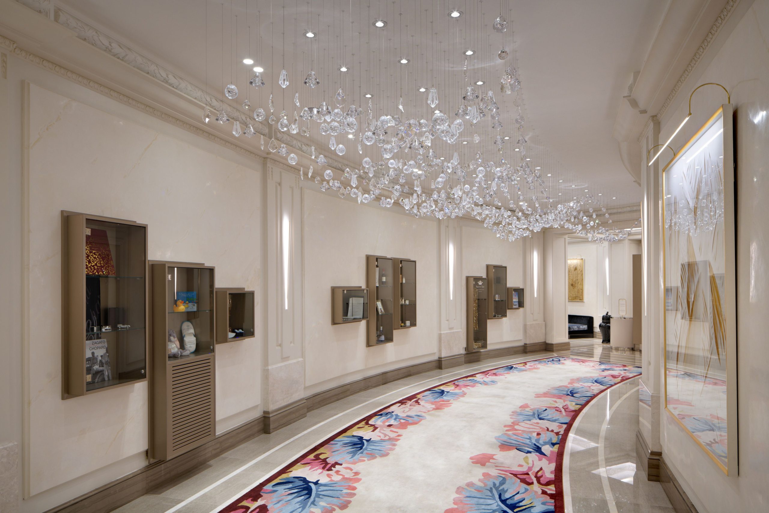GLACIER crystal drops over a curved corridor
