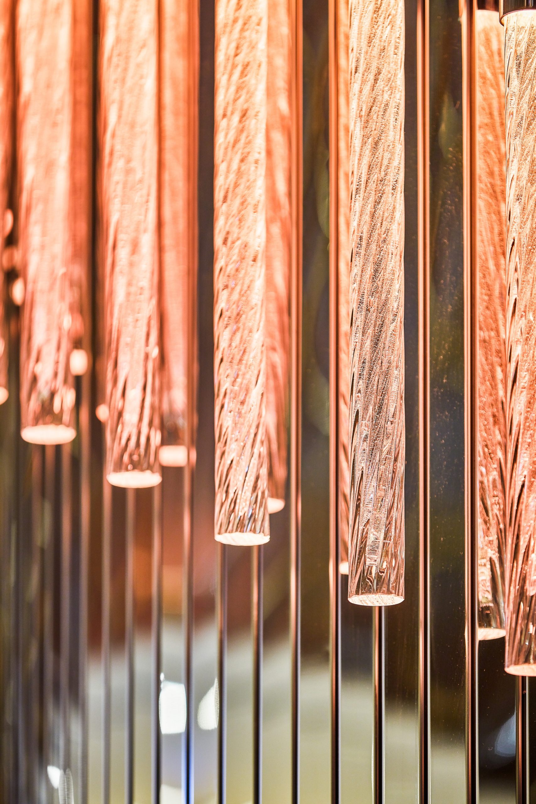 VORTEX chandelier, staggered rod lengths in close view
