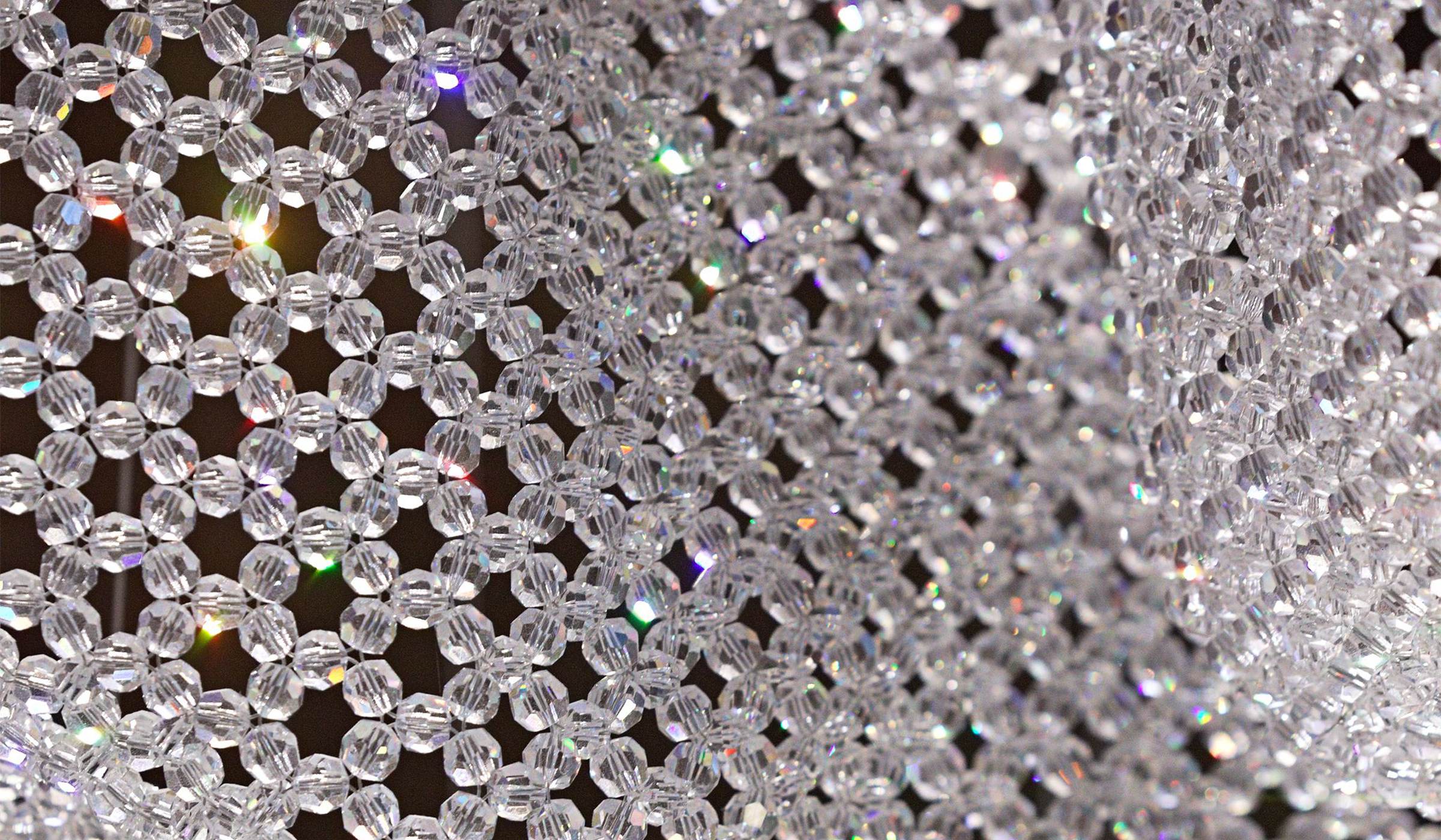 CELESTE crystal cloud chandelier by SHUCHUANG, close view of the faceted bead mesh