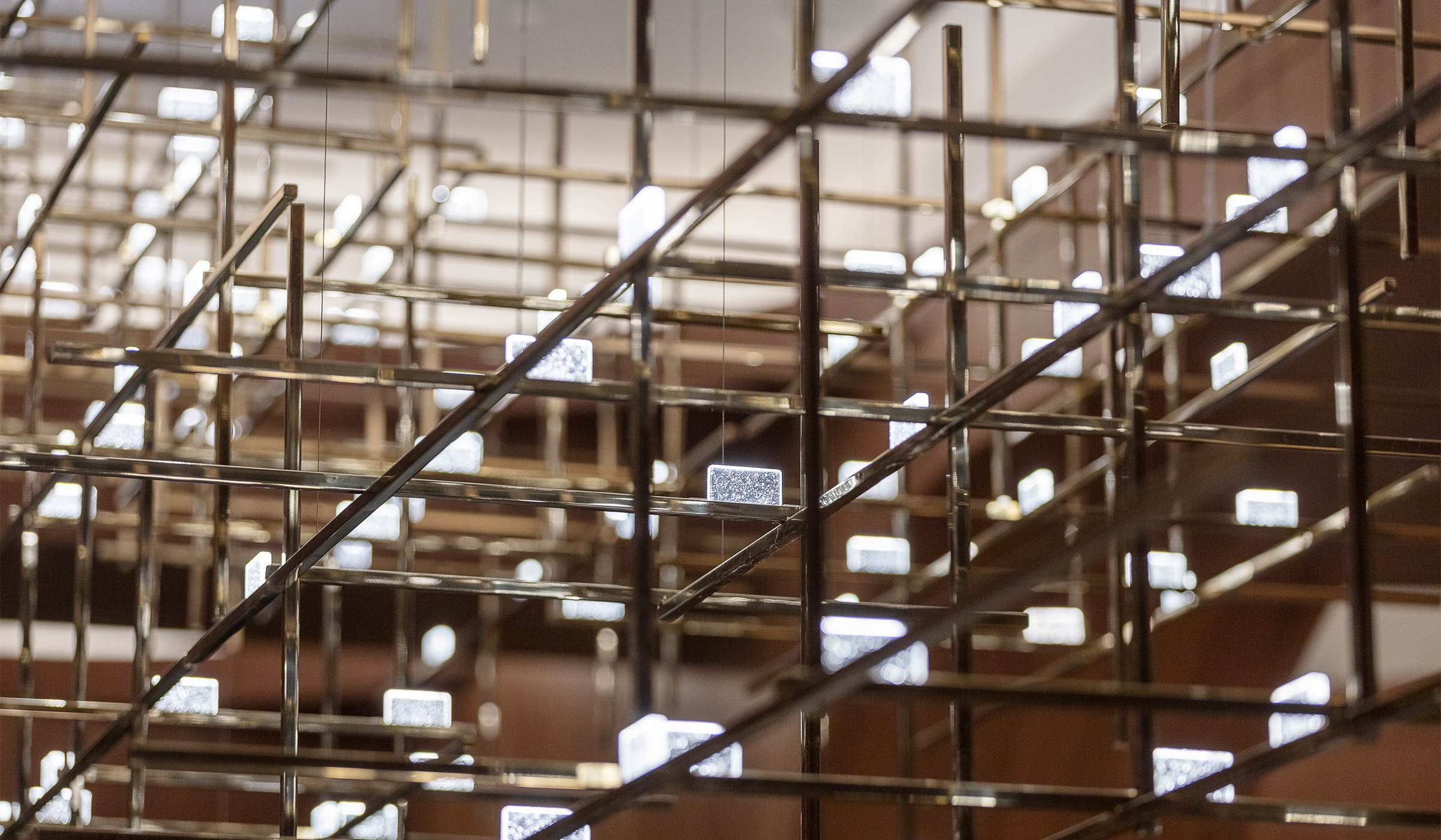 BECKETT custom chandelier, three-dimensional grid structure