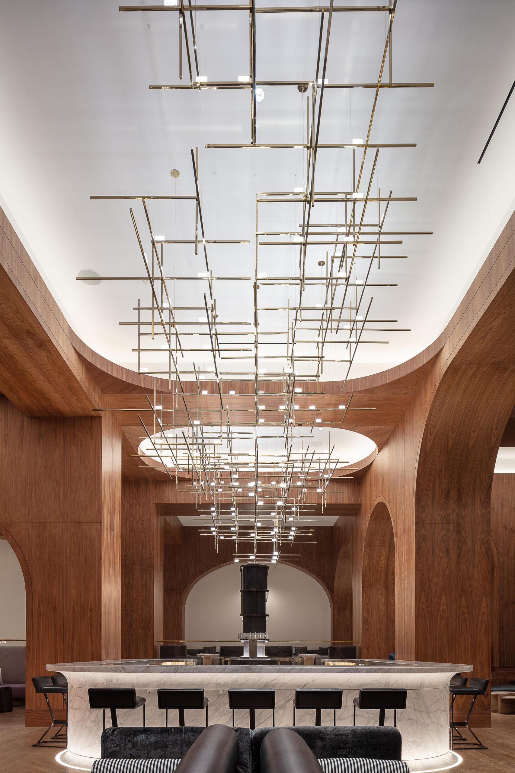 BECKETT chandelier spanning the full length of the lounge