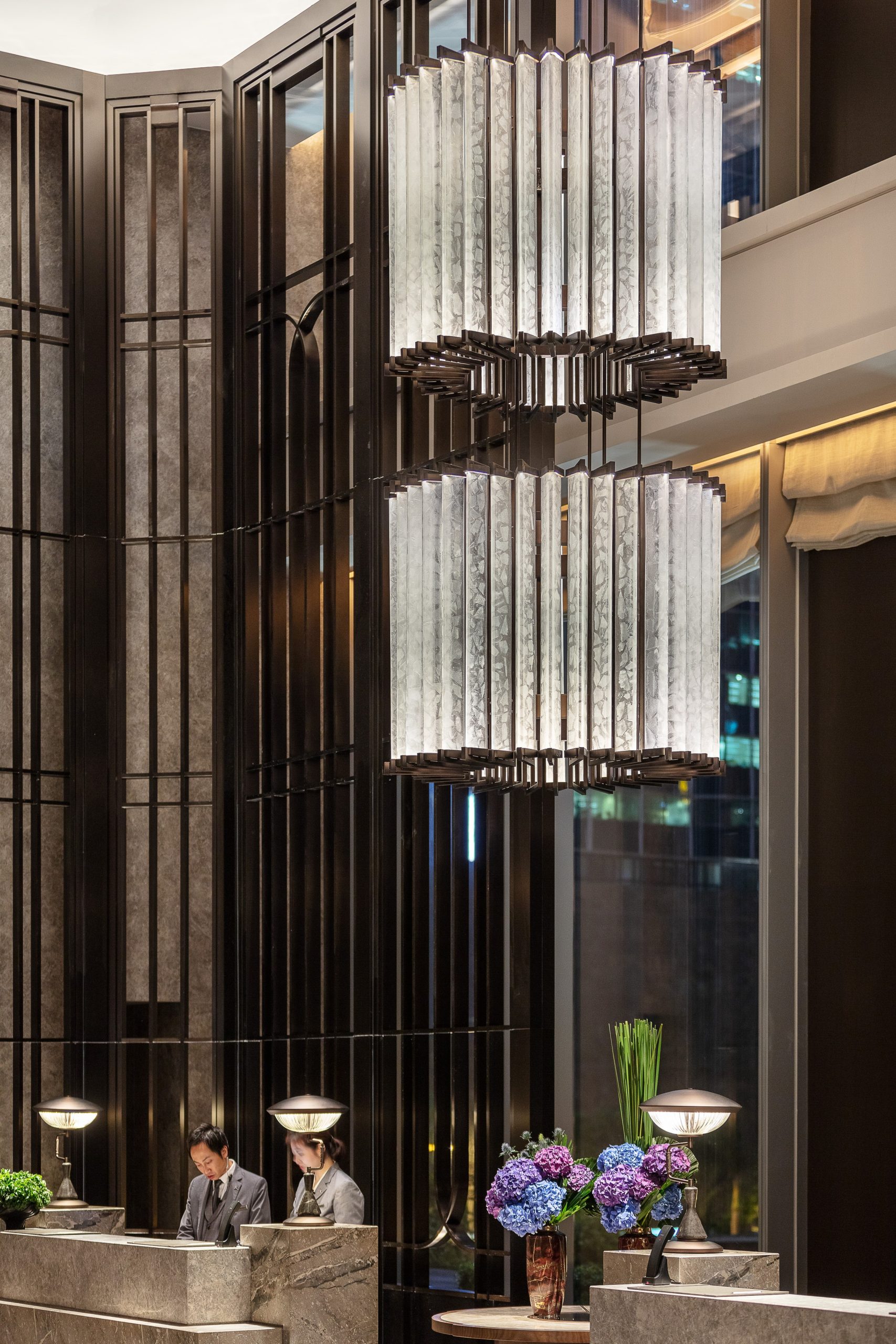 TITAN chandelier, close detail of the stainless steel + acrylic