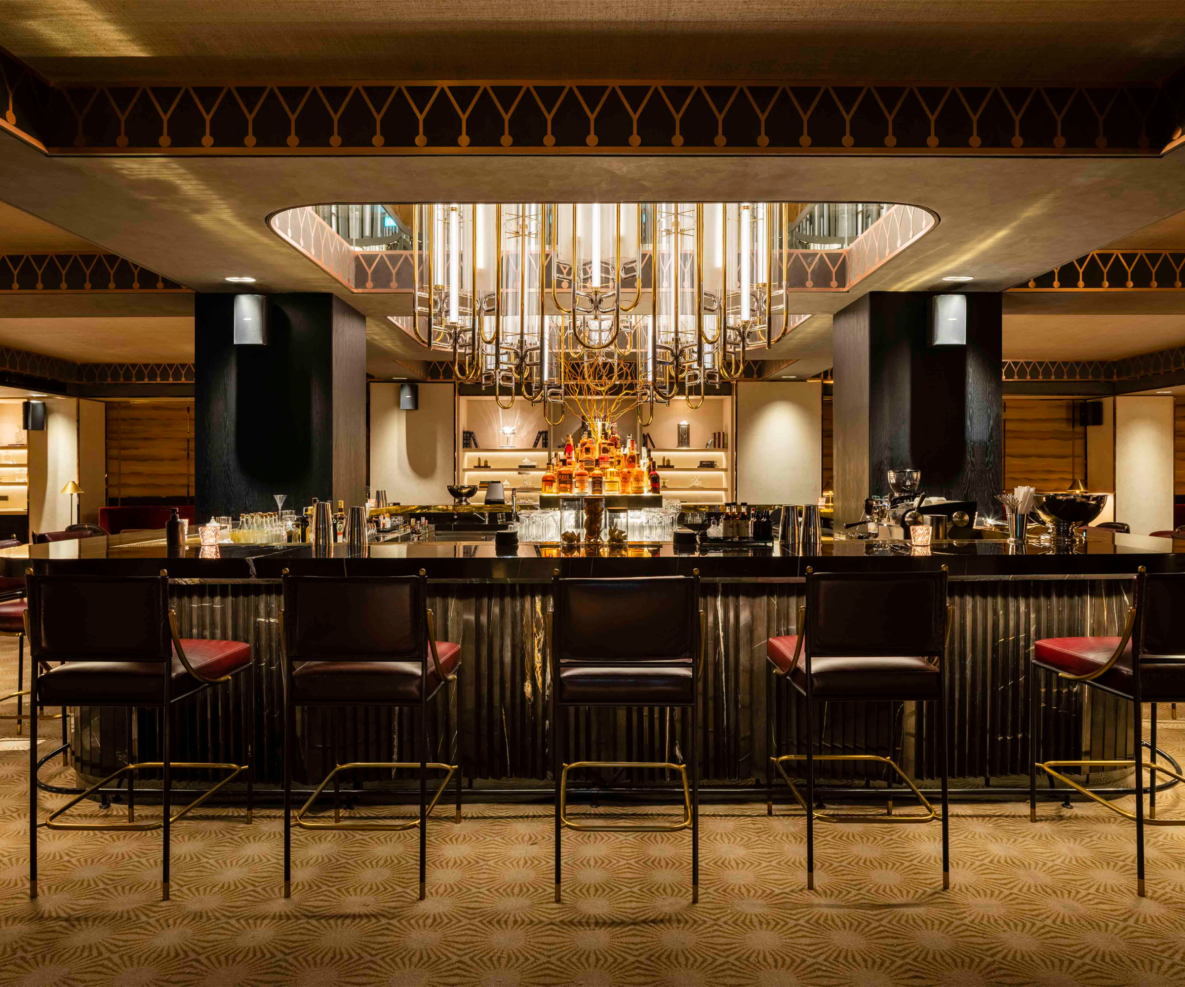 STERLING lit in a bar, wide interior view