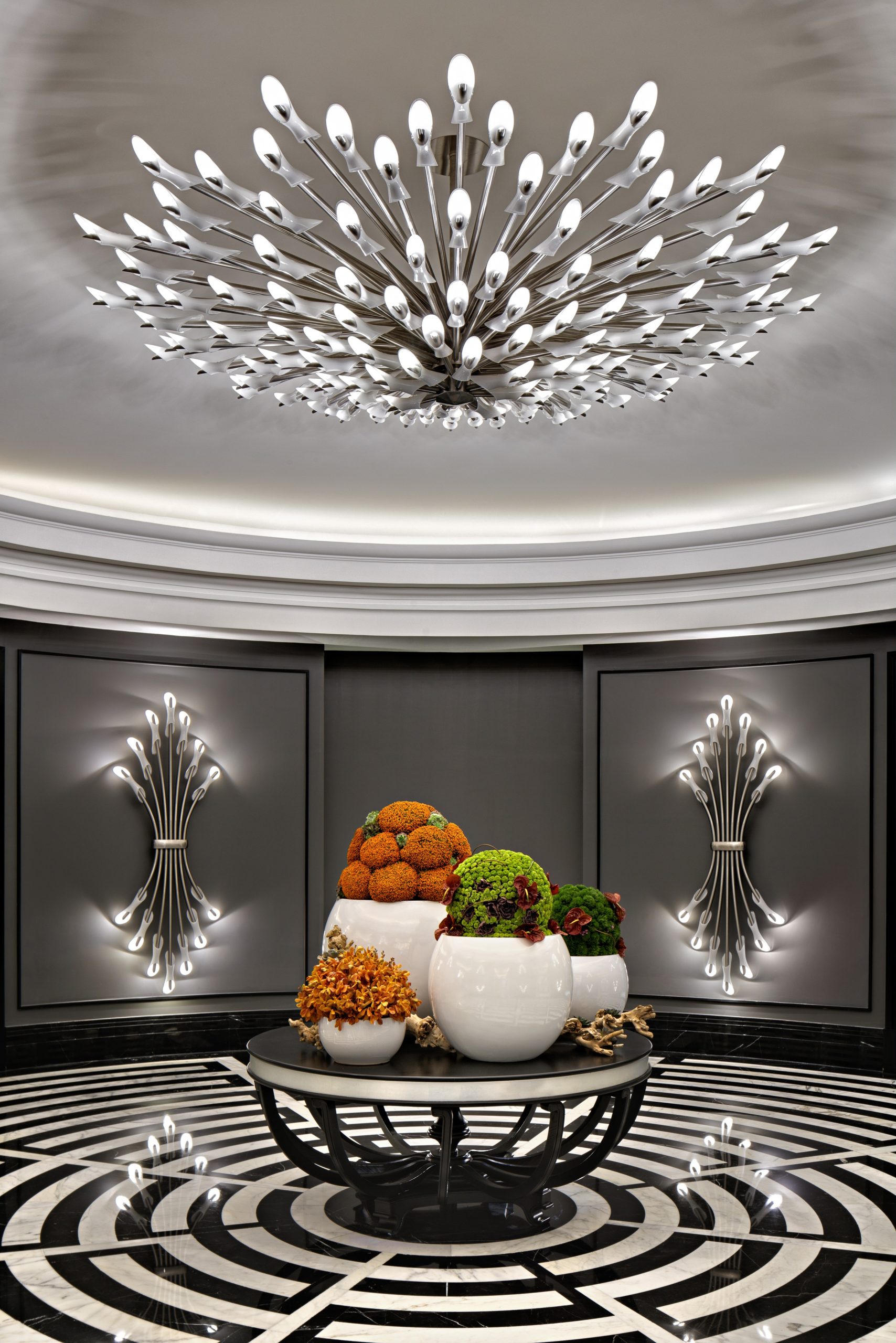 NOVA ceiling light, close detail of the glass + stainless steel