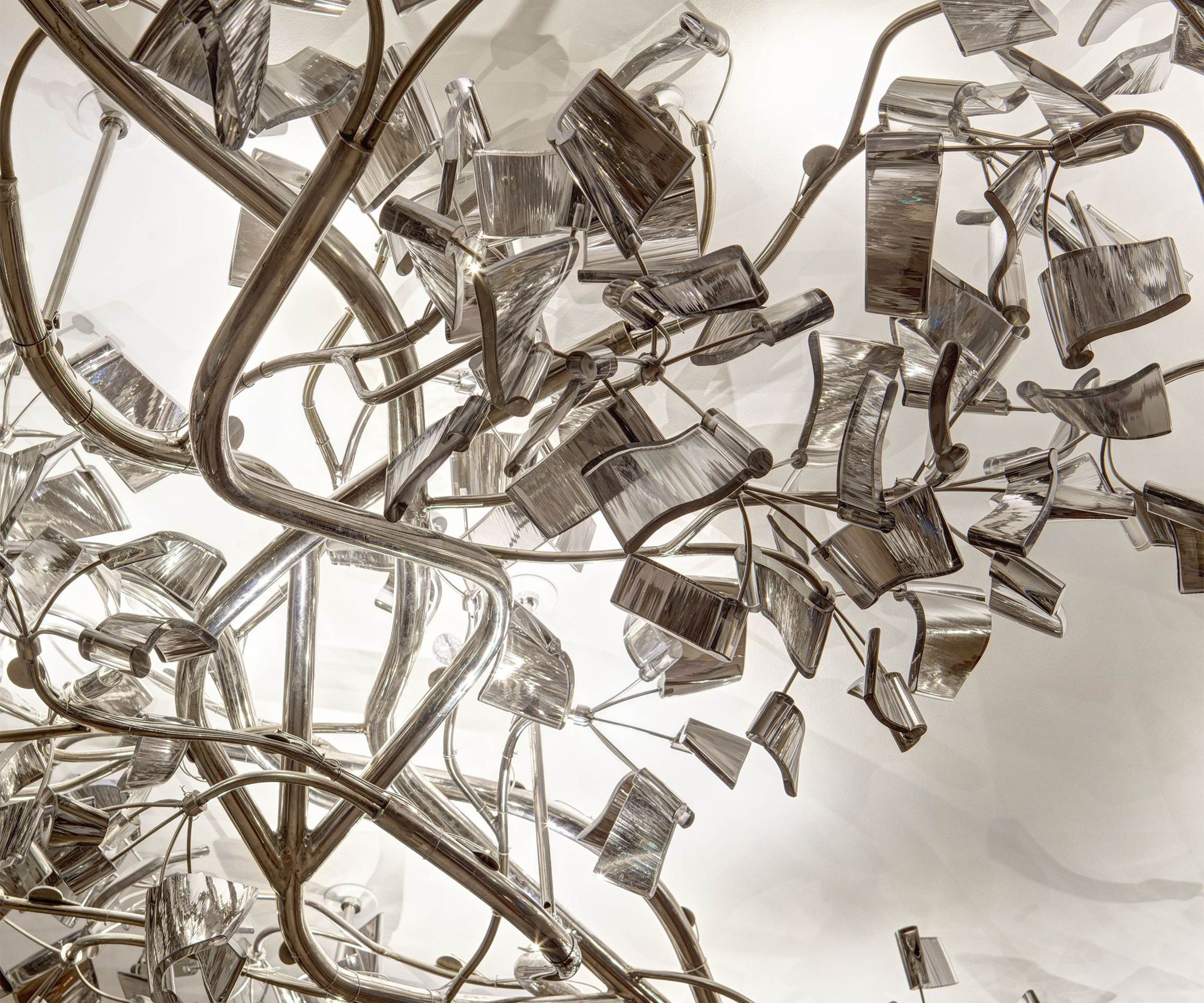 FROST crystal branch chandelier by SHUCHUANG, close view of the clear glass leaves