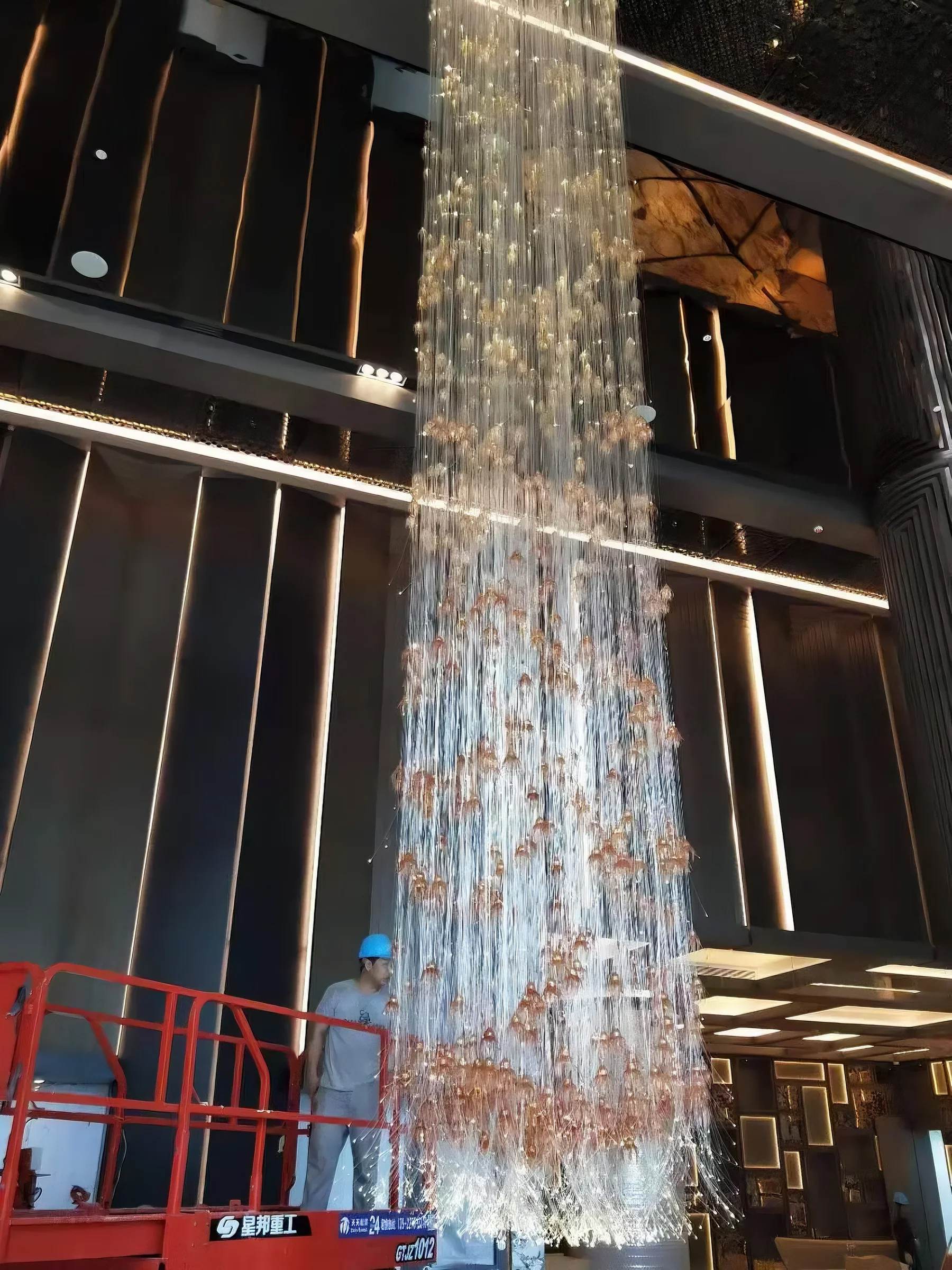 RAINFALL ceiling installation, overall shape seen from below