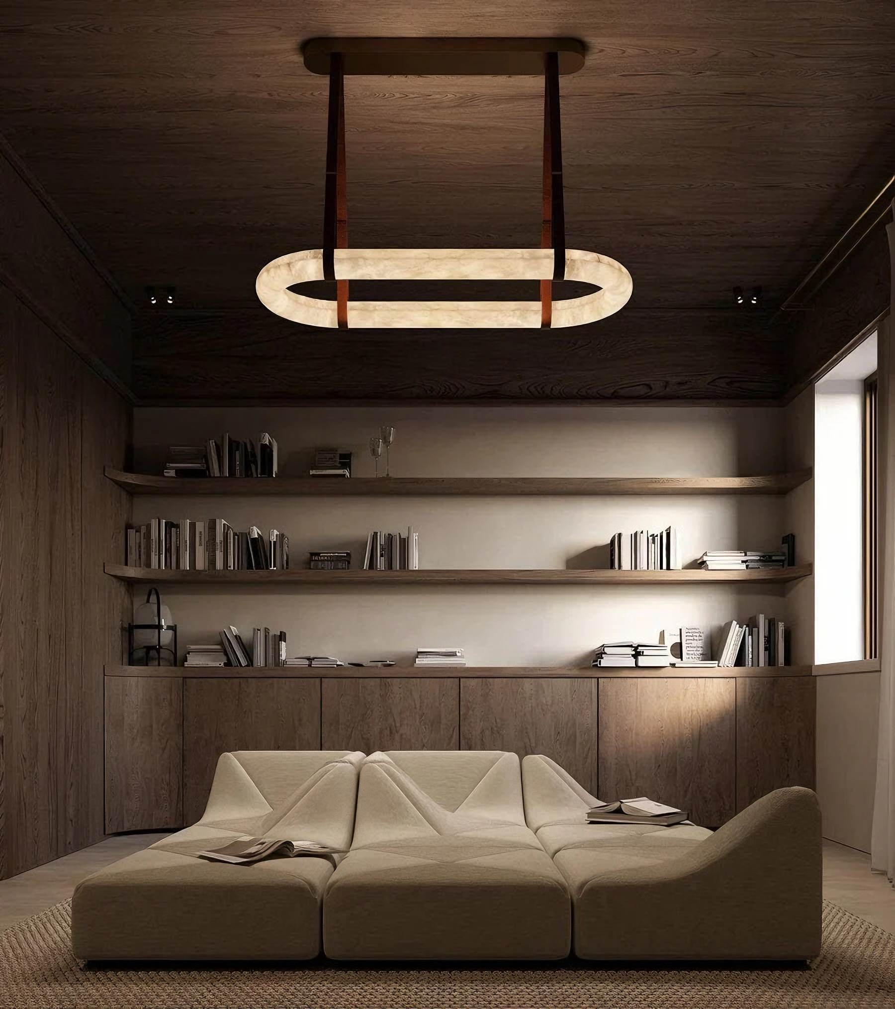 MILAN alabaster pendant light, warm glow detail
