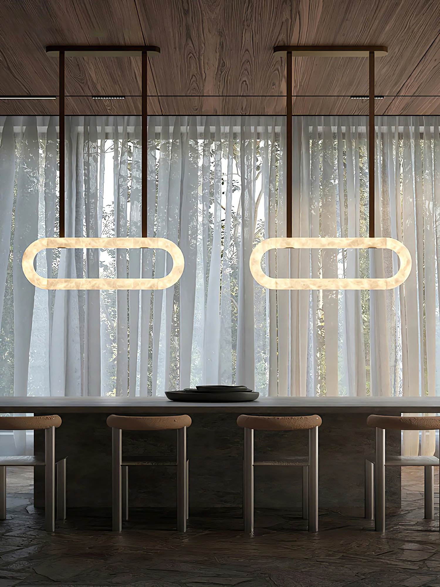 MILAN alabaster pendant light, metal fitting detail