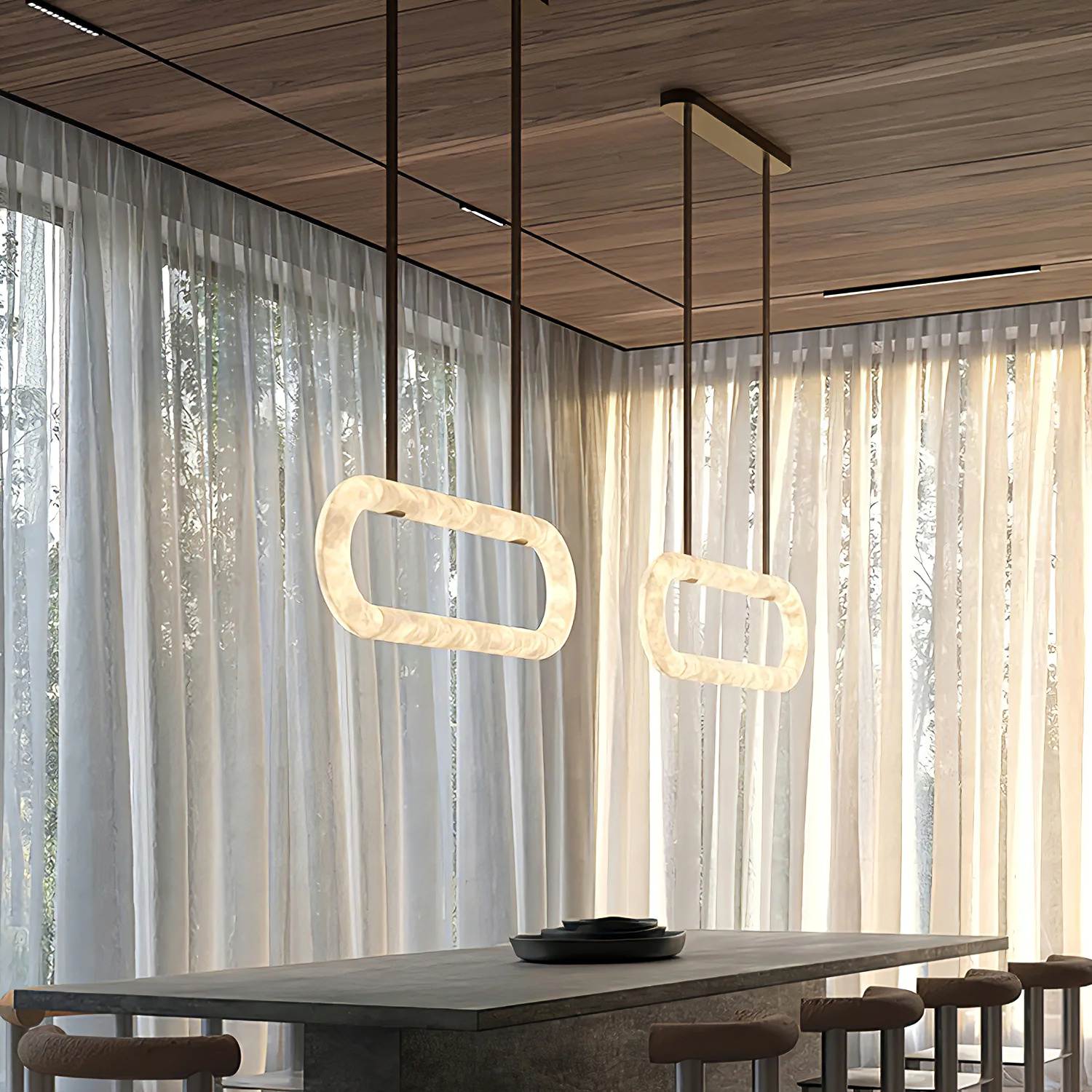 MILAN alabaster pendant light in a bedroom interior