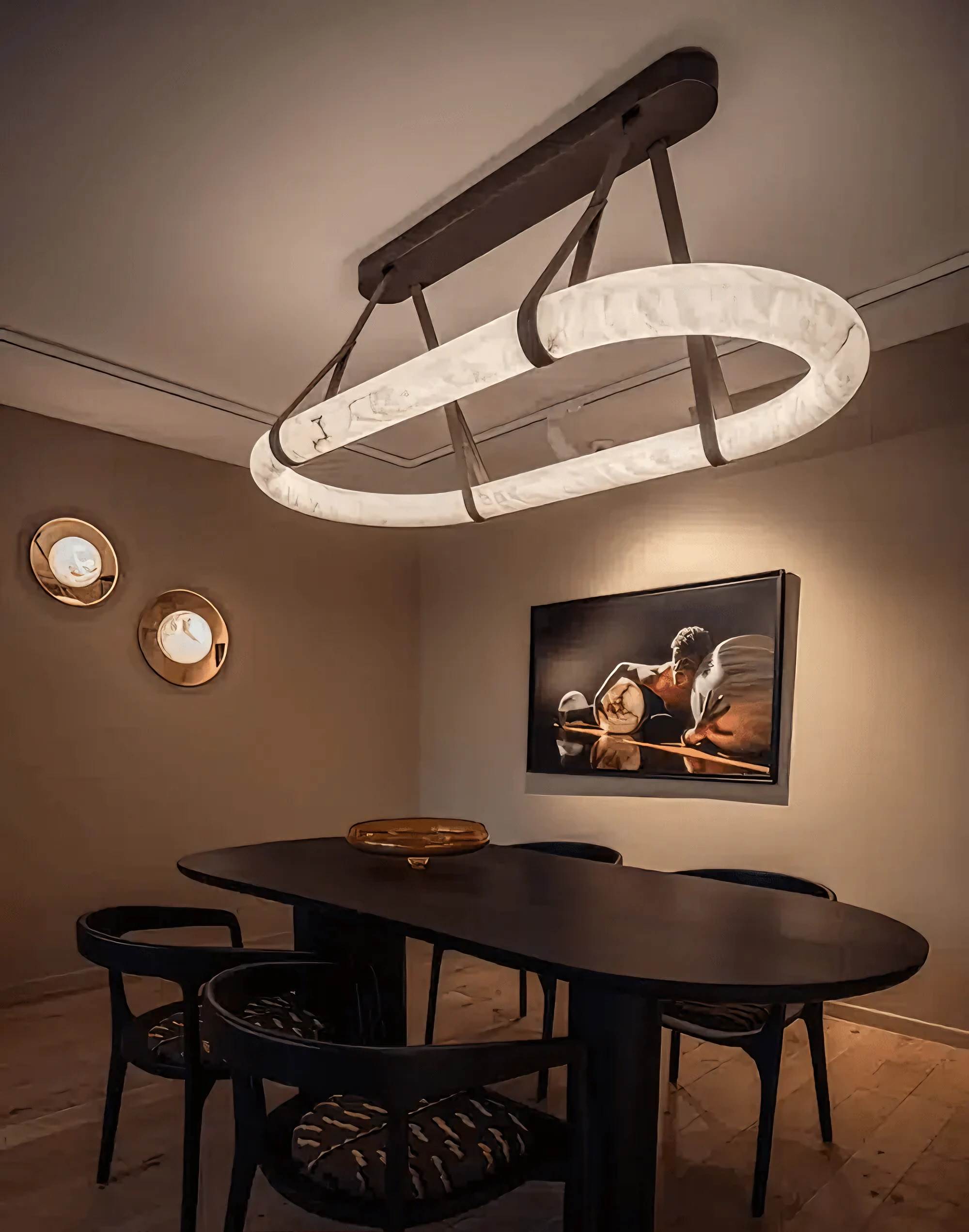 MILAN alabaster pendant light in a bedroom interior