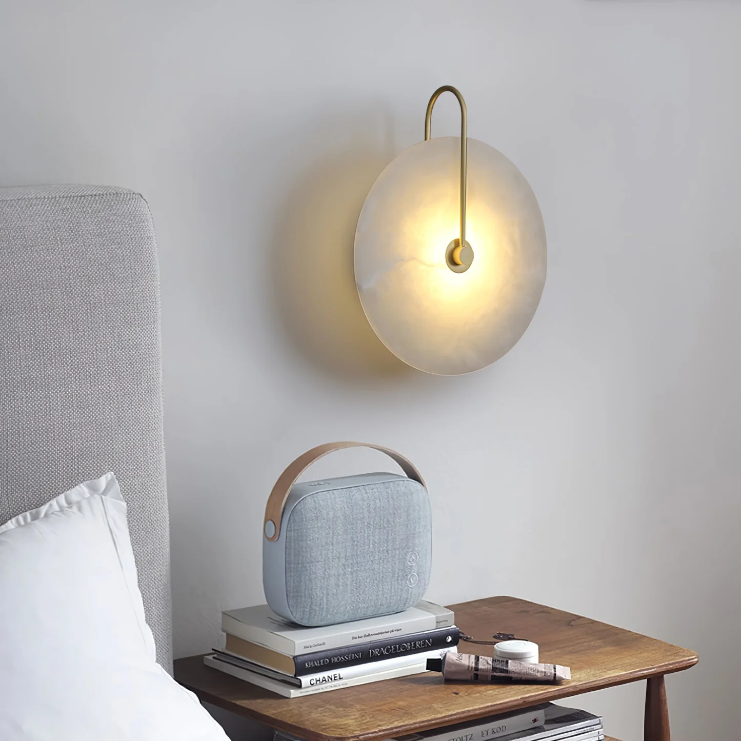 LUCIANA alabaster pendant light in a bedroom interior
