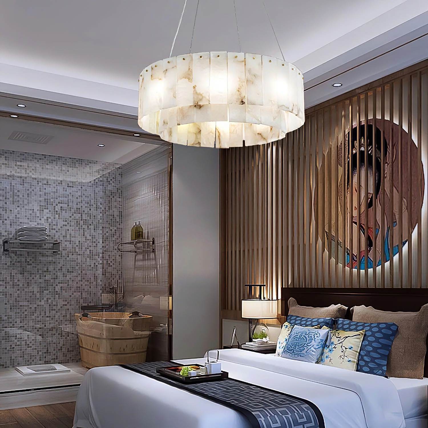 PALAZZO alabaster pendant light, stone veining detail