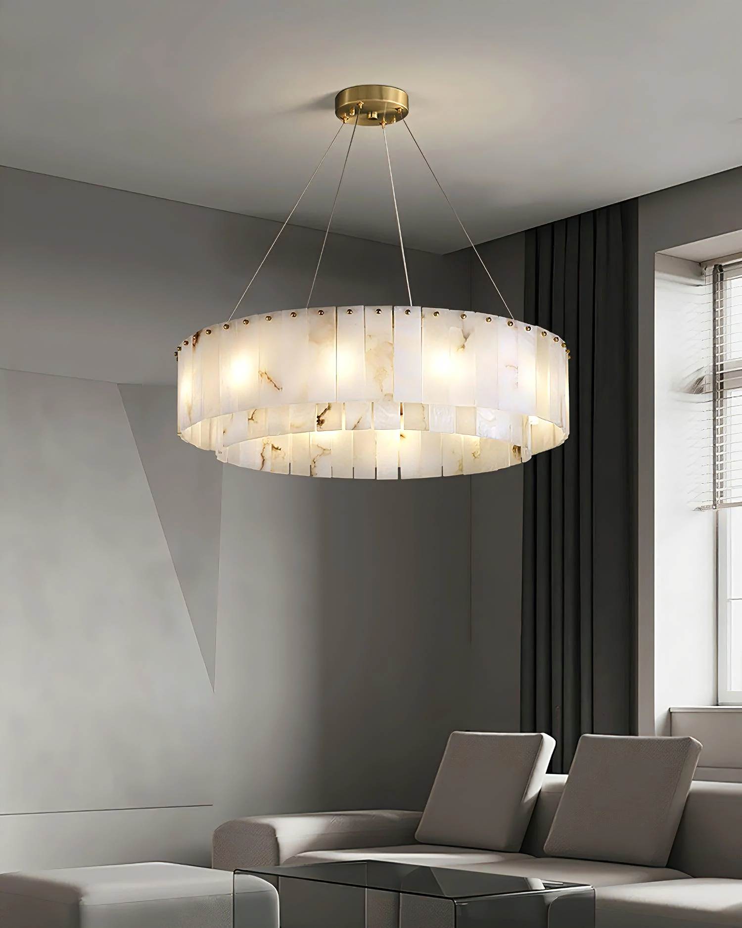 PALAZZO alabaster pendant light, warm glow detail