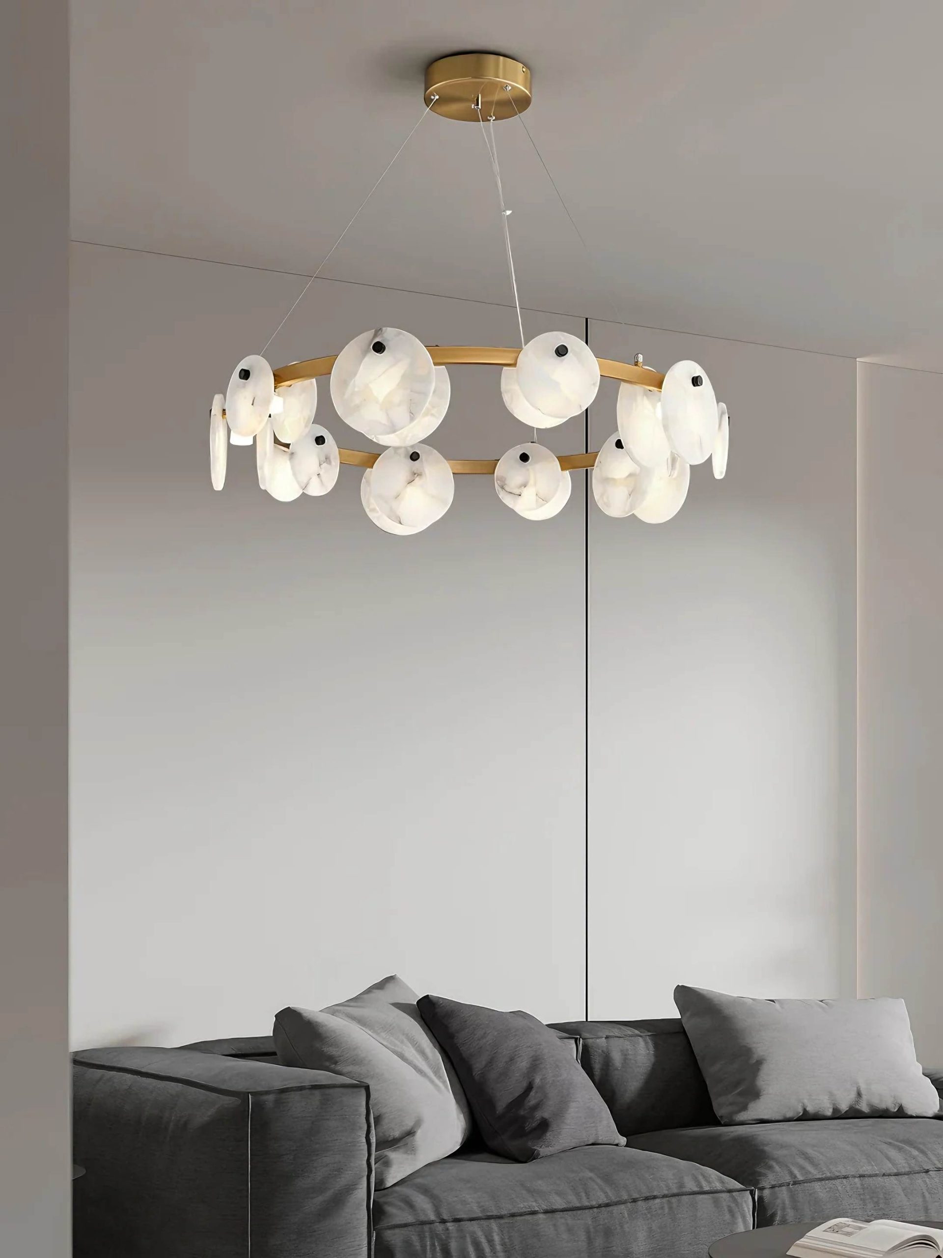 ORION alabaster pendant light, seamless stone joins