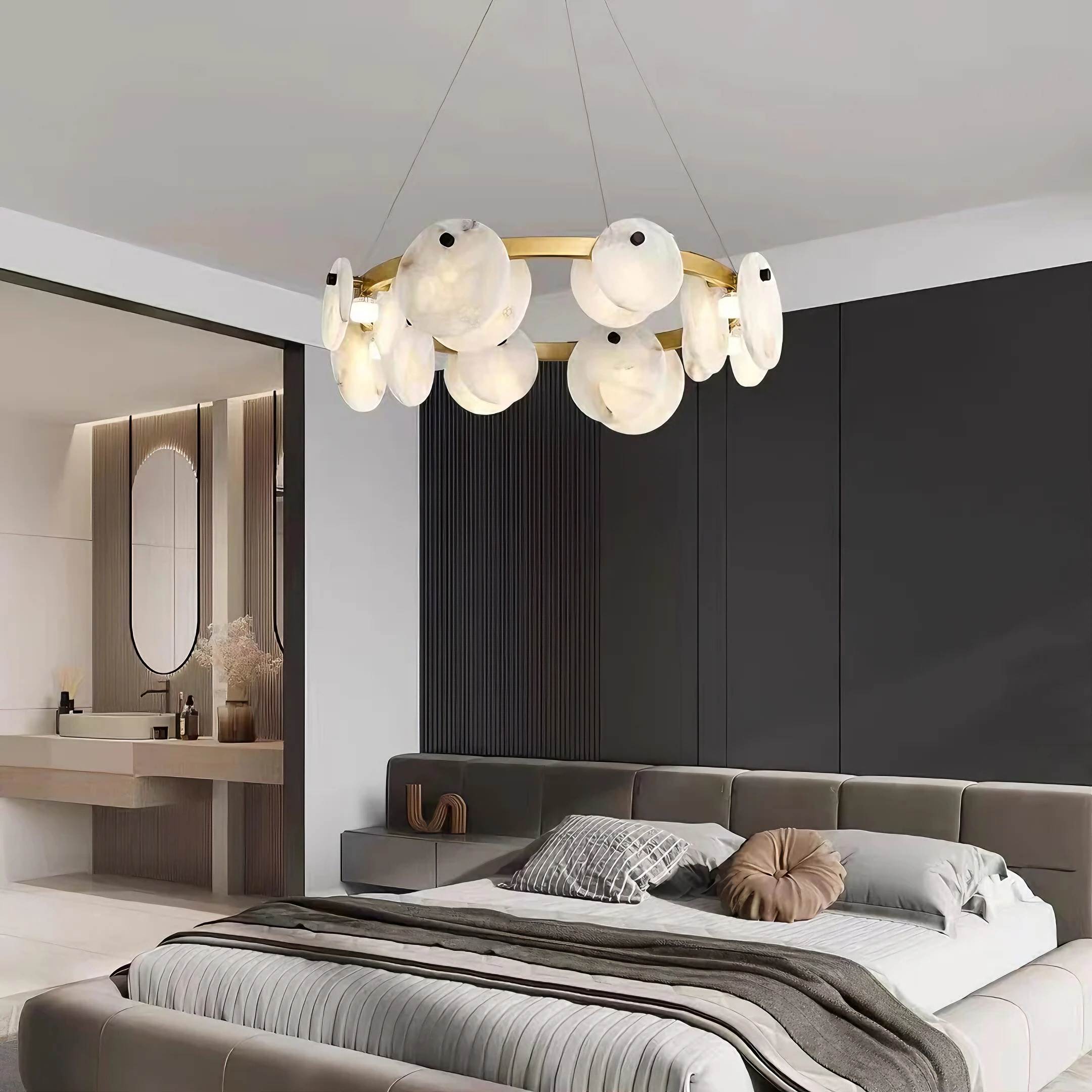ORION alabaster pendant light, warm glow detail