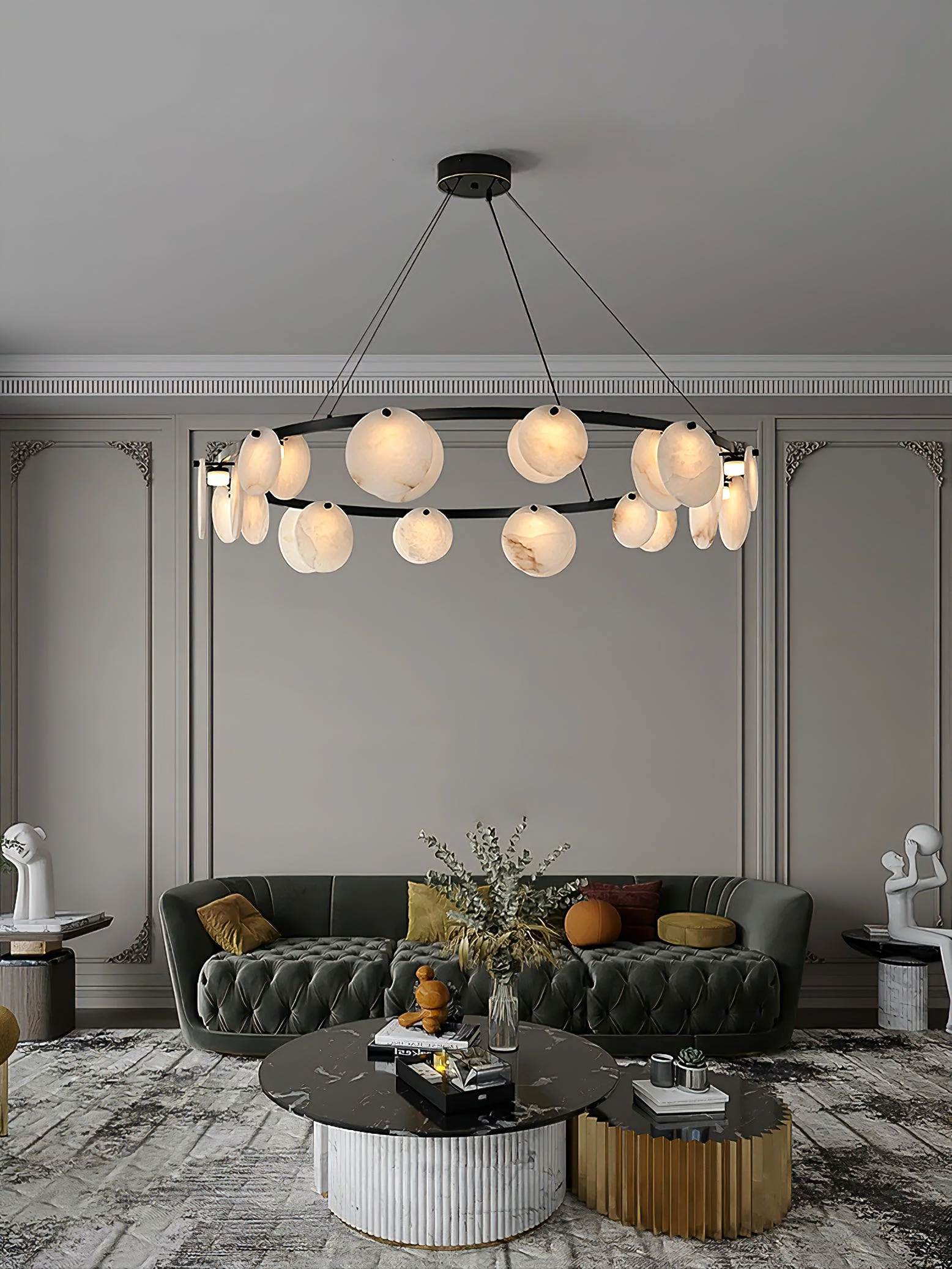 ORION alabaster pendant light in a bedroom interior