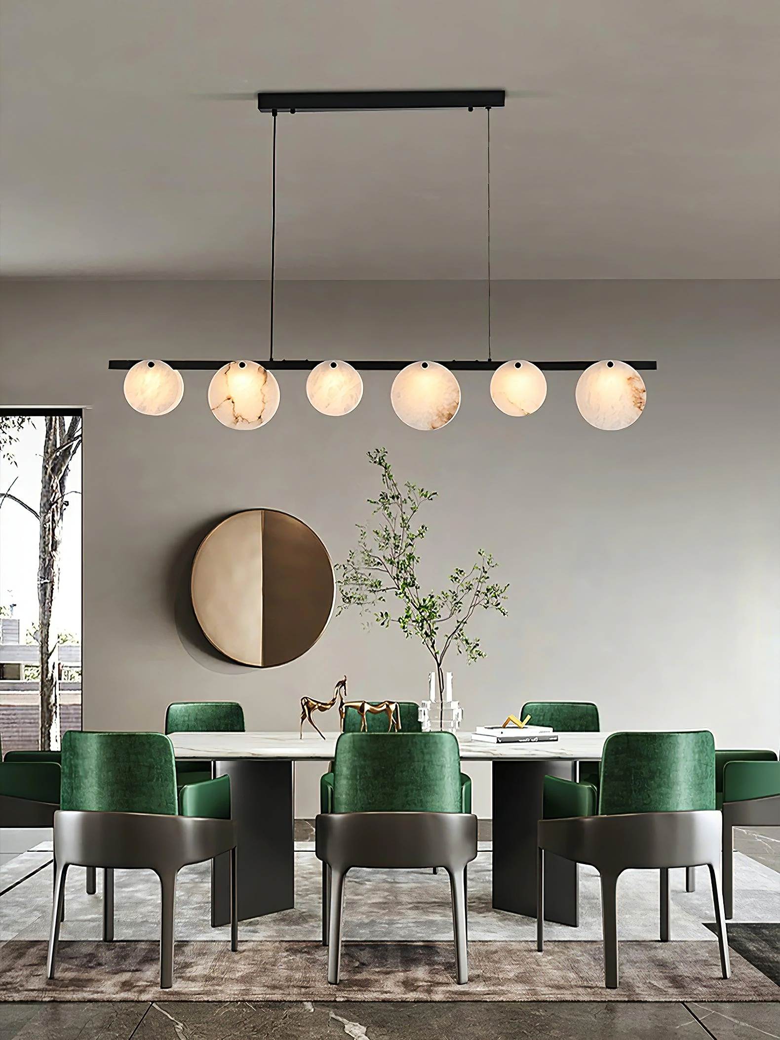 ORION alabaster pendant light in a bedroom interior
