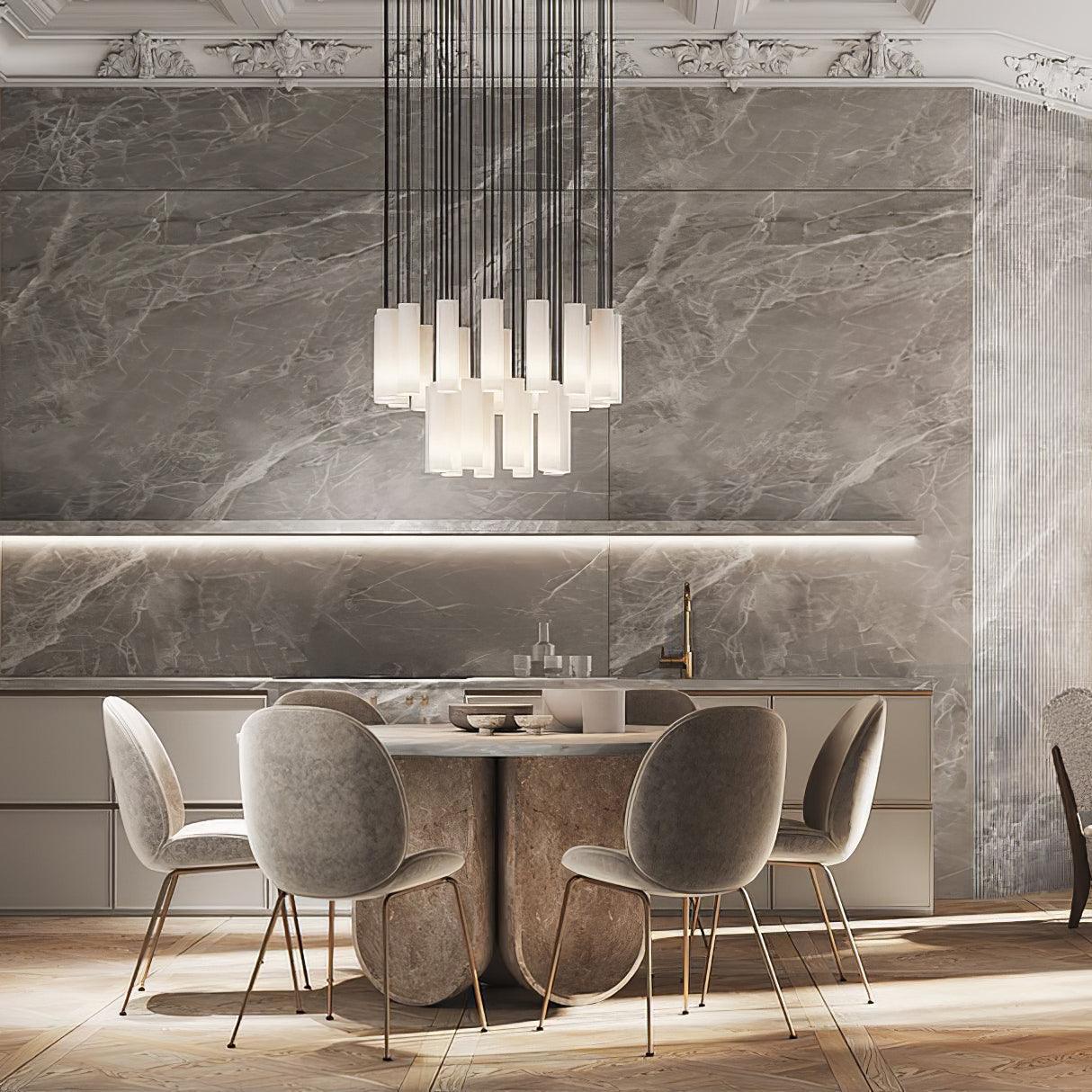 MILAN alabaster pendant light, stone veining detail