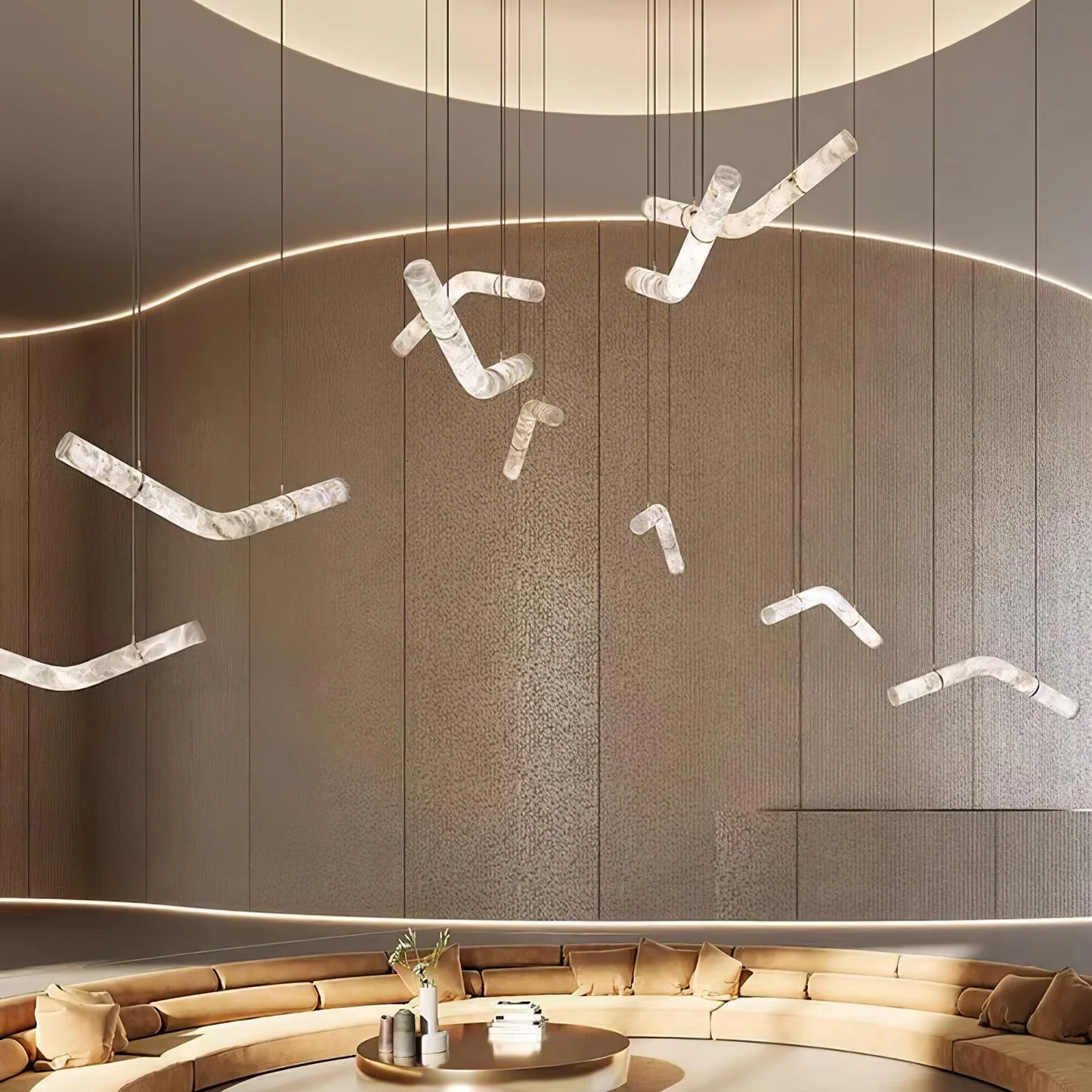 VENUS alabaster pendant light, stone veining detail