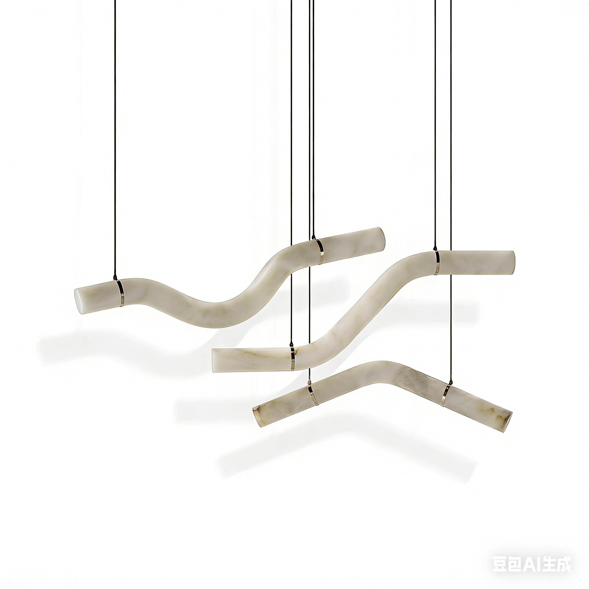 VENUS alabaster pendant light lit in a living room