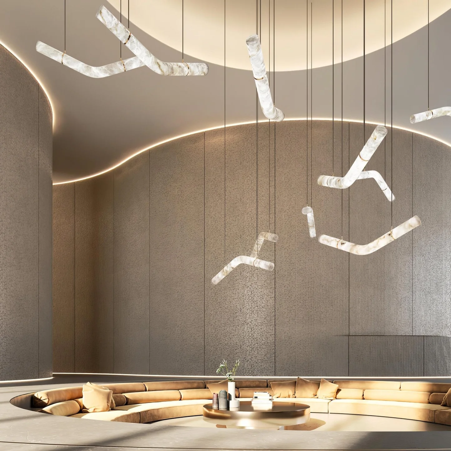 VENUS alabaster pendant light, warm glow detail