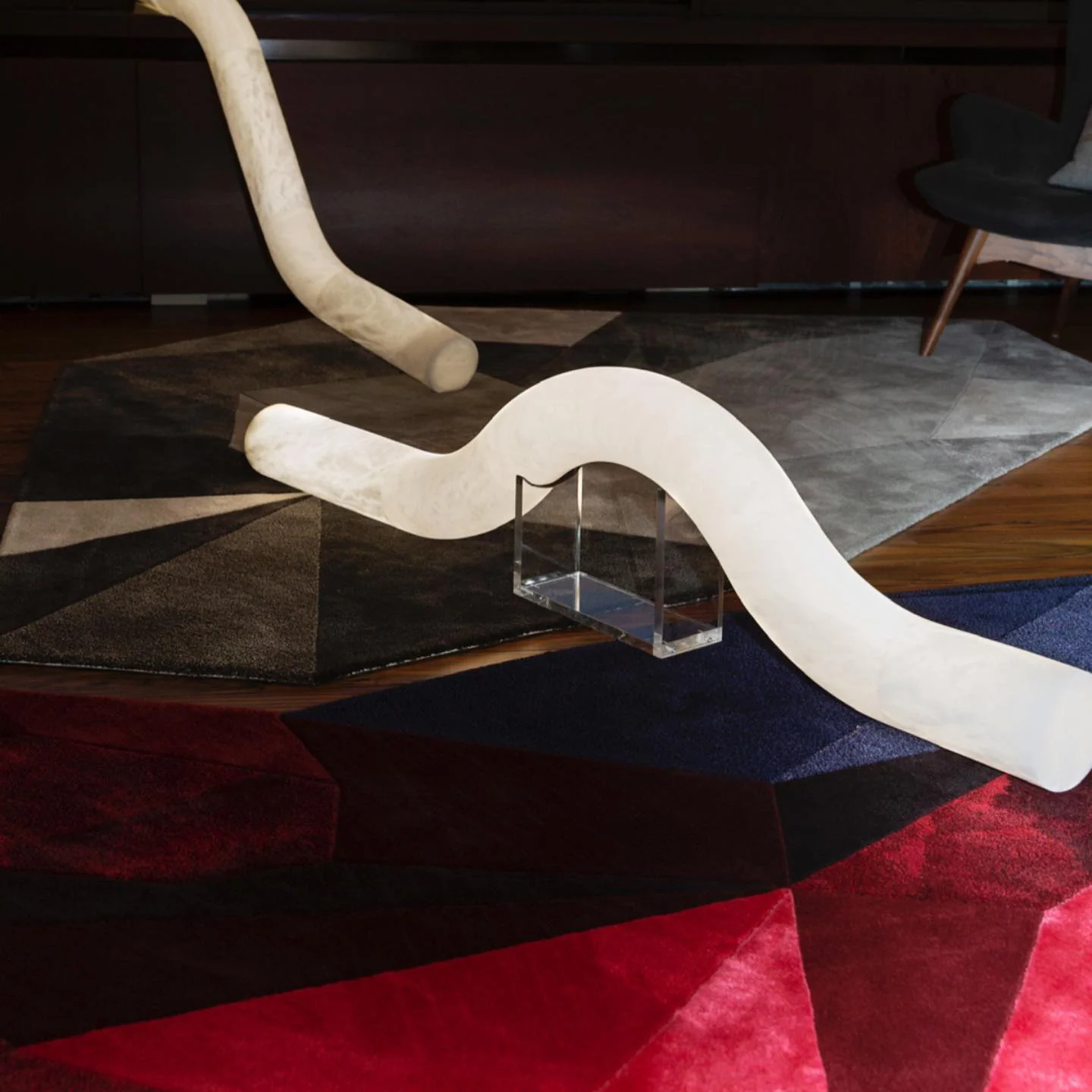 VENUS alabaster pendant light in a bedroom interior