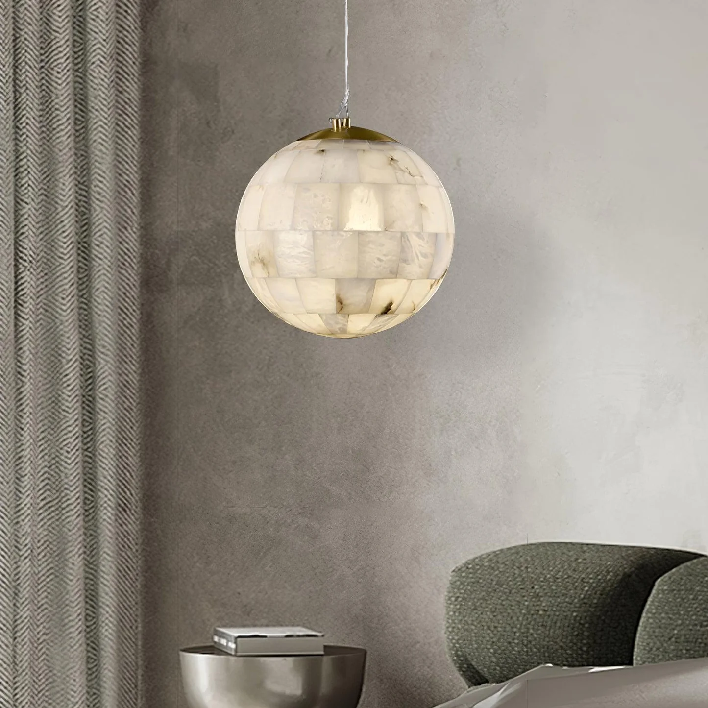 SEVILLE alabaster pendant light, stone veining detail