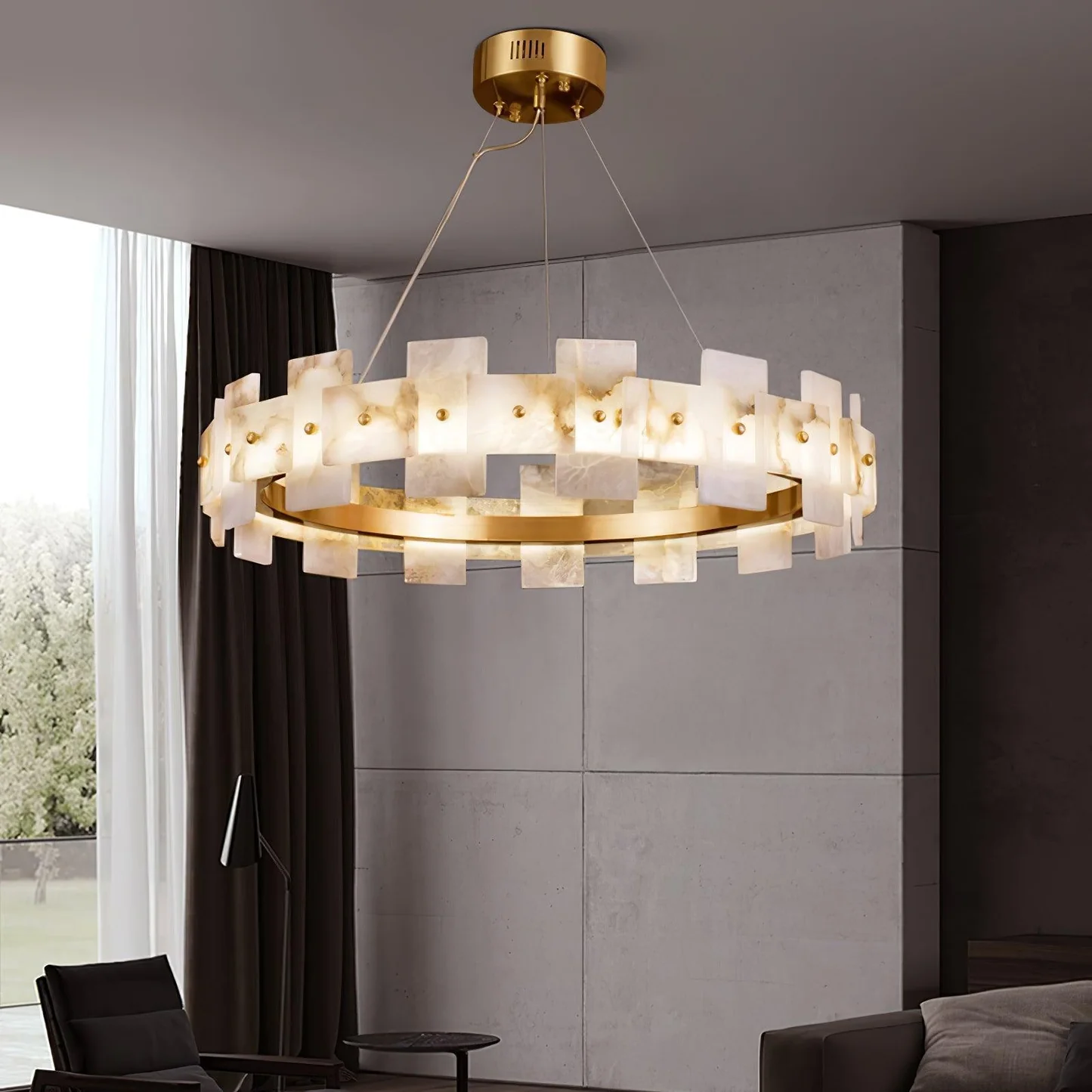 CALEB alabaster pendant light, front view