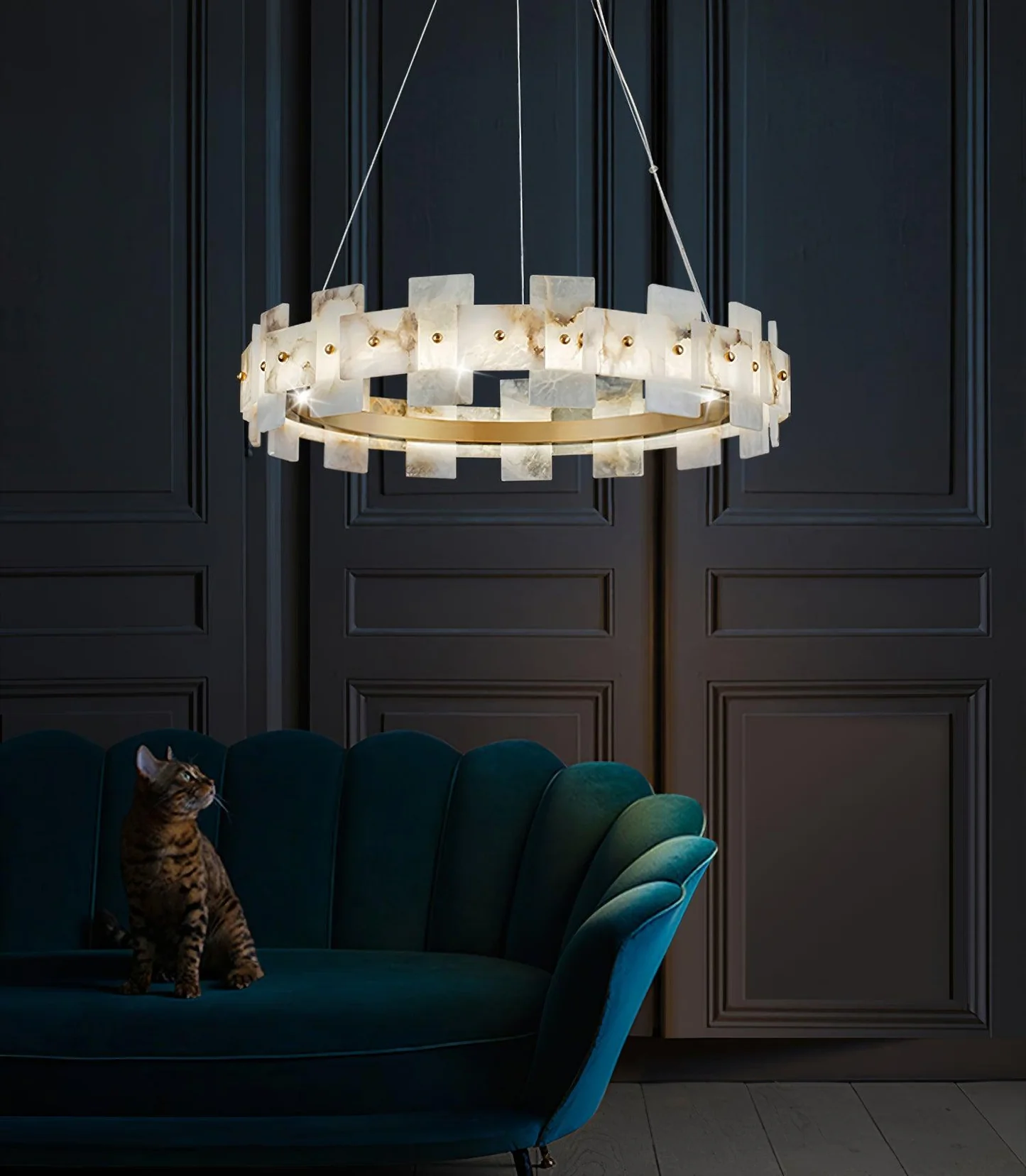 CALEB alabaster pendant light, stone veining detail