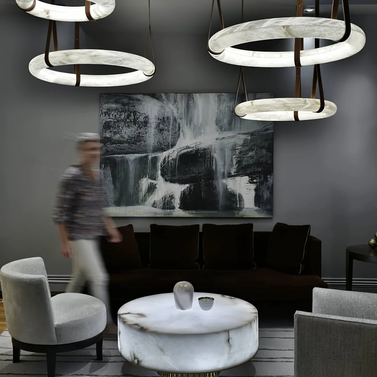 LAREDO alabaster Pendant light, stone veining detail