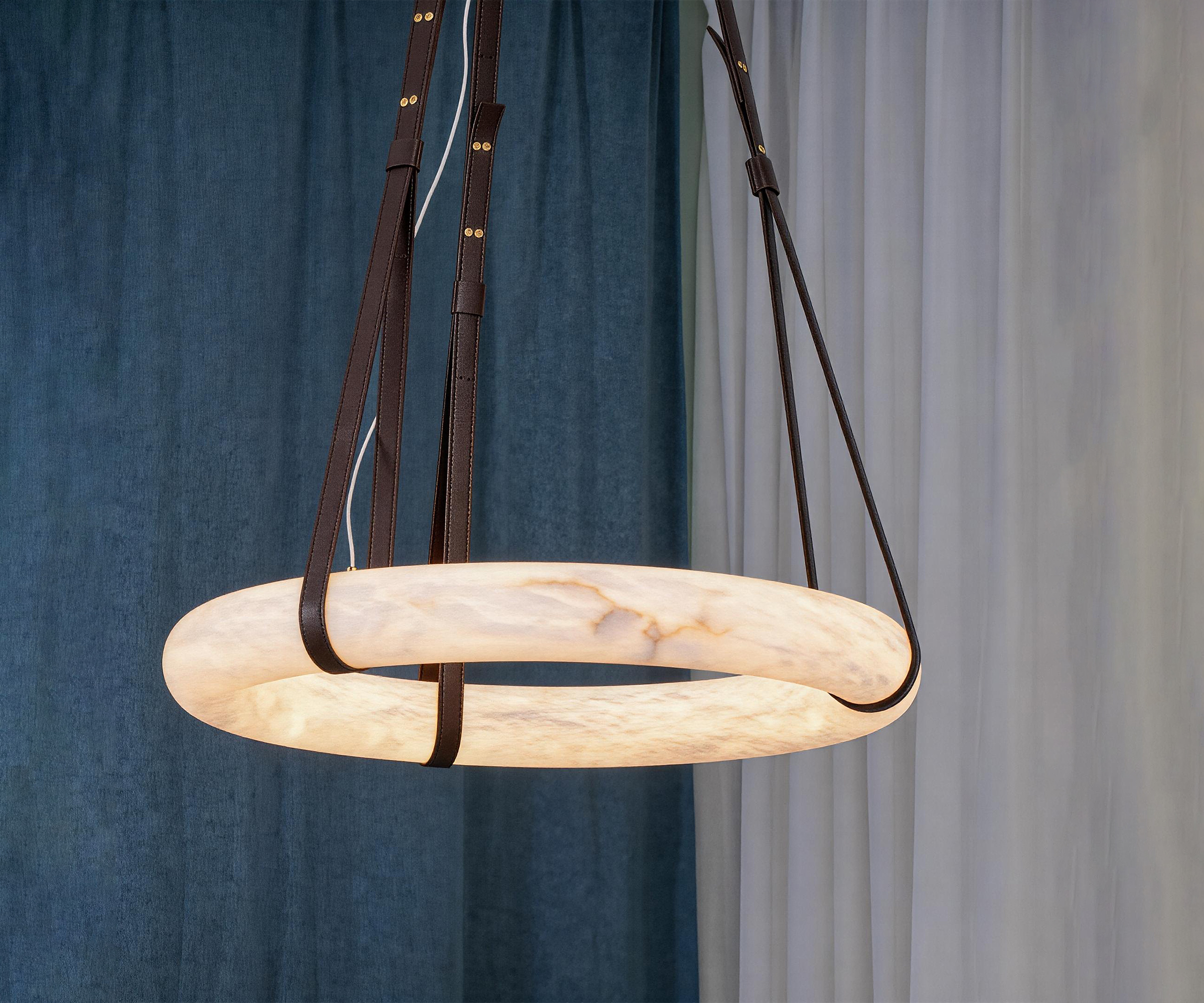 LAREDO alabaster pendant light in a bedroom interior