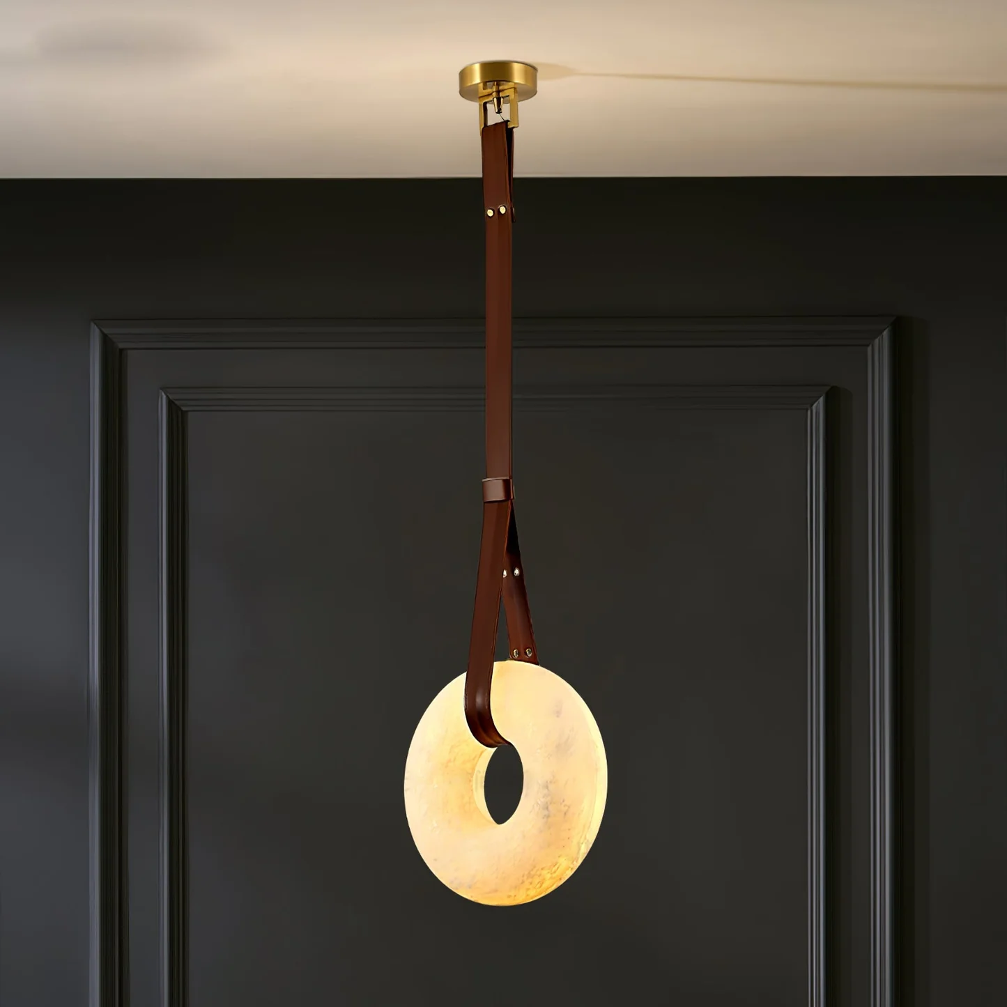 LAREDO alabaster pendant light in a bedroom interior